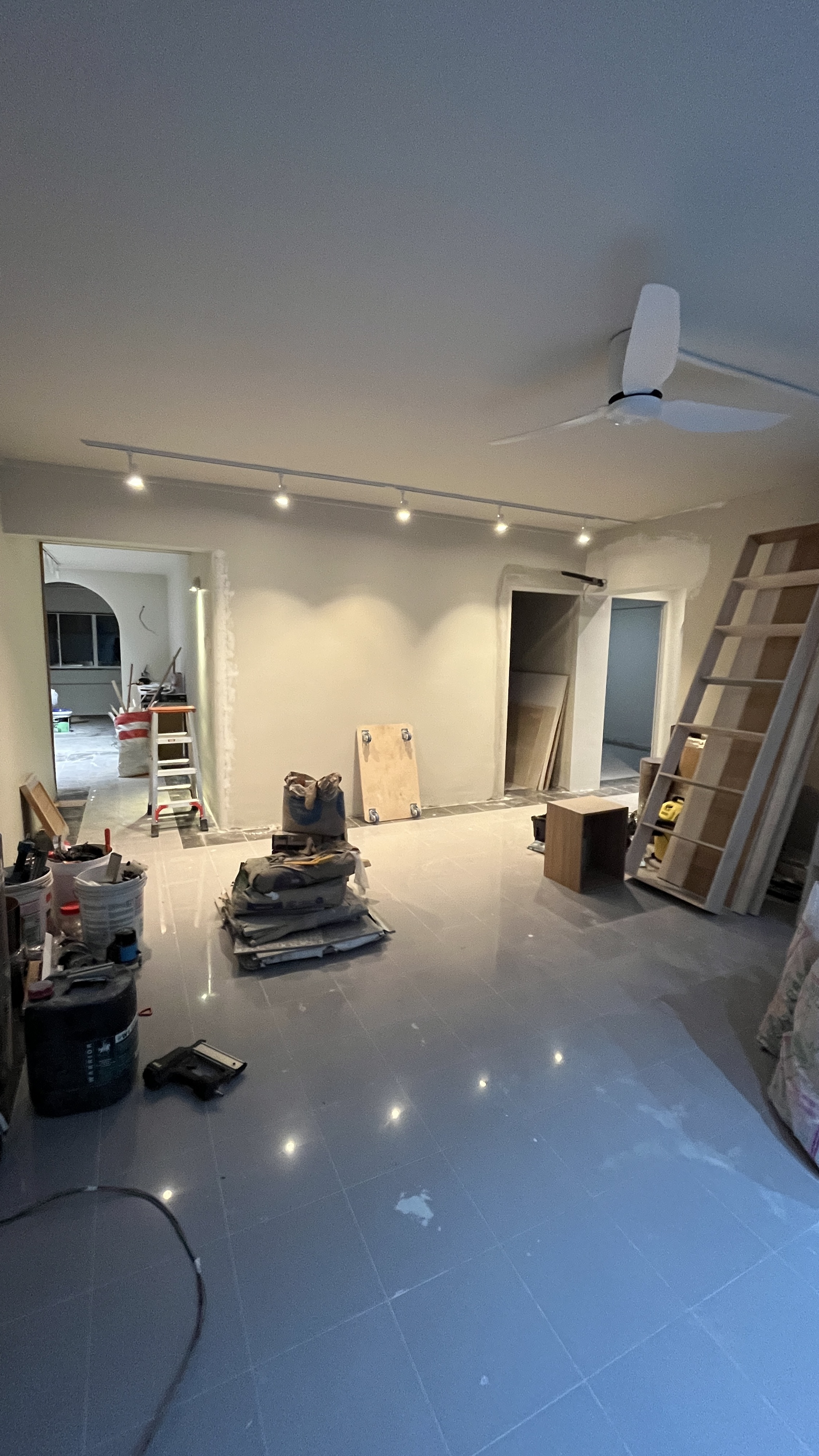 Tips & Tricks for Renovation Rendering - Floor tiles, renovation, unfinished walls, construction materials, ceiling fan