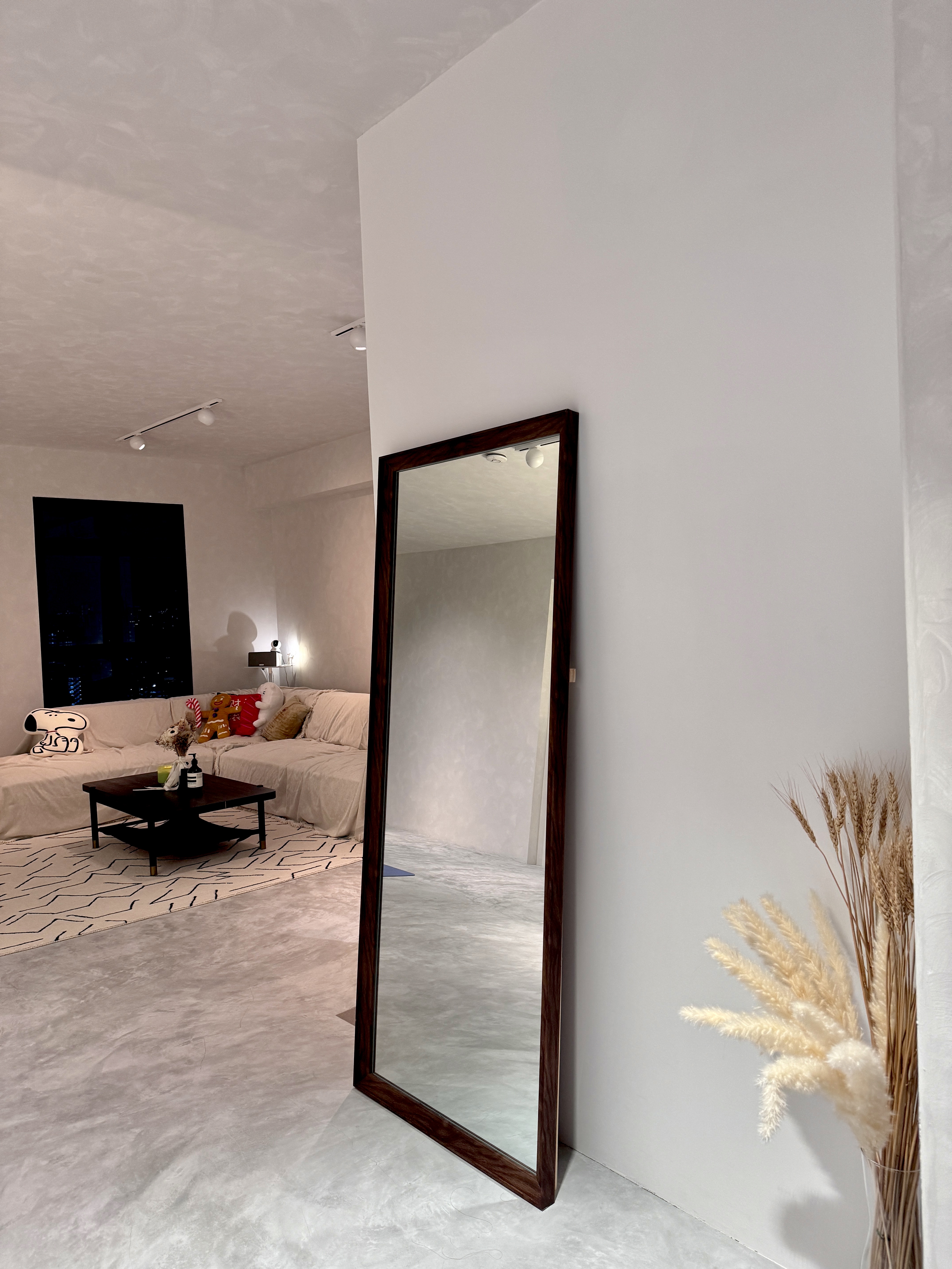 Check out this spacious dream home, a mix of Sabi Sabi & Industrial - Modern living room, minimalist decor, cozy sofa, plush