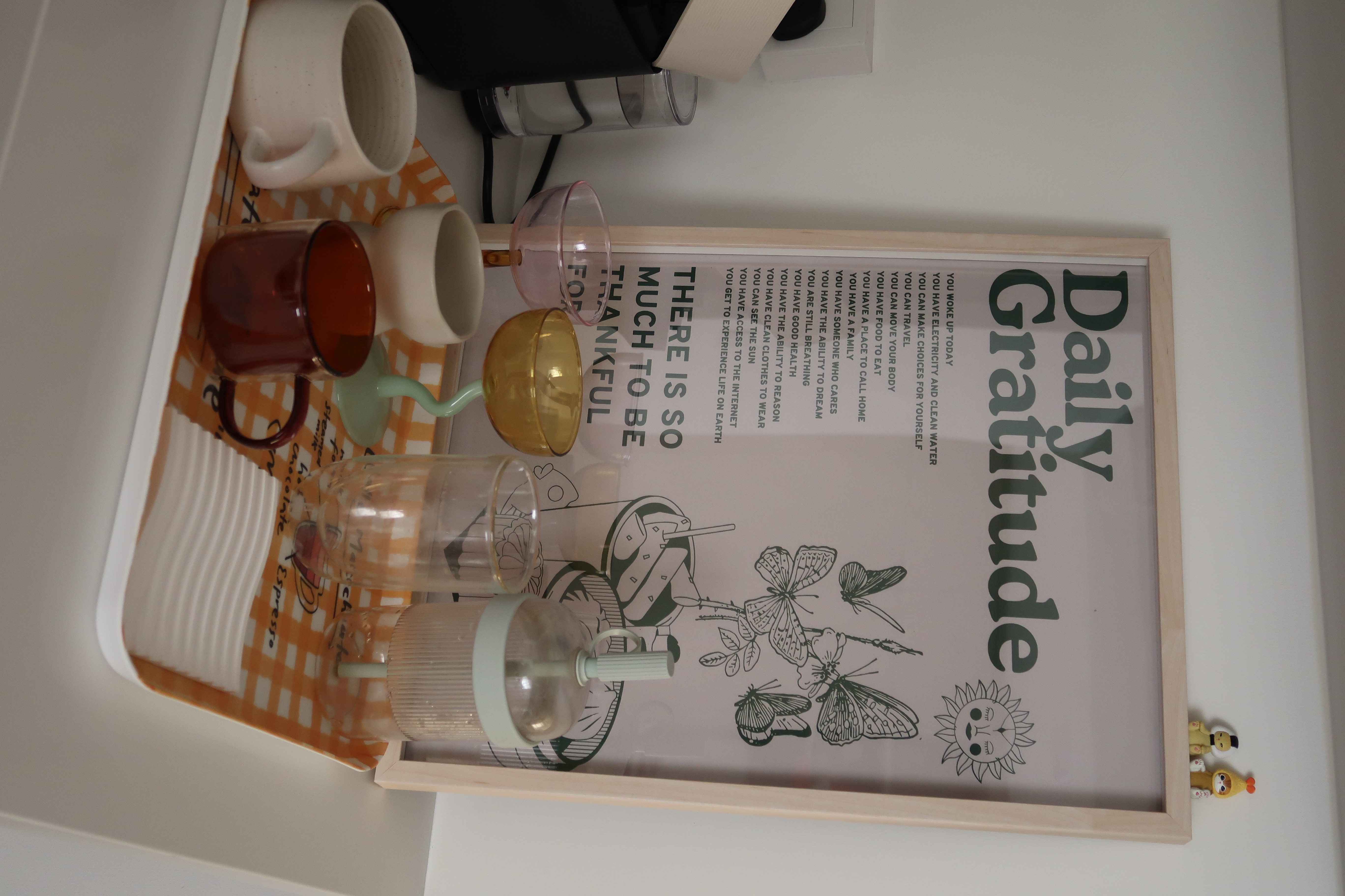 How we elevated our living space in 3 simple ways! - mug, coffee mug, glass, teapot, coffee, daily gratitude, inspirational