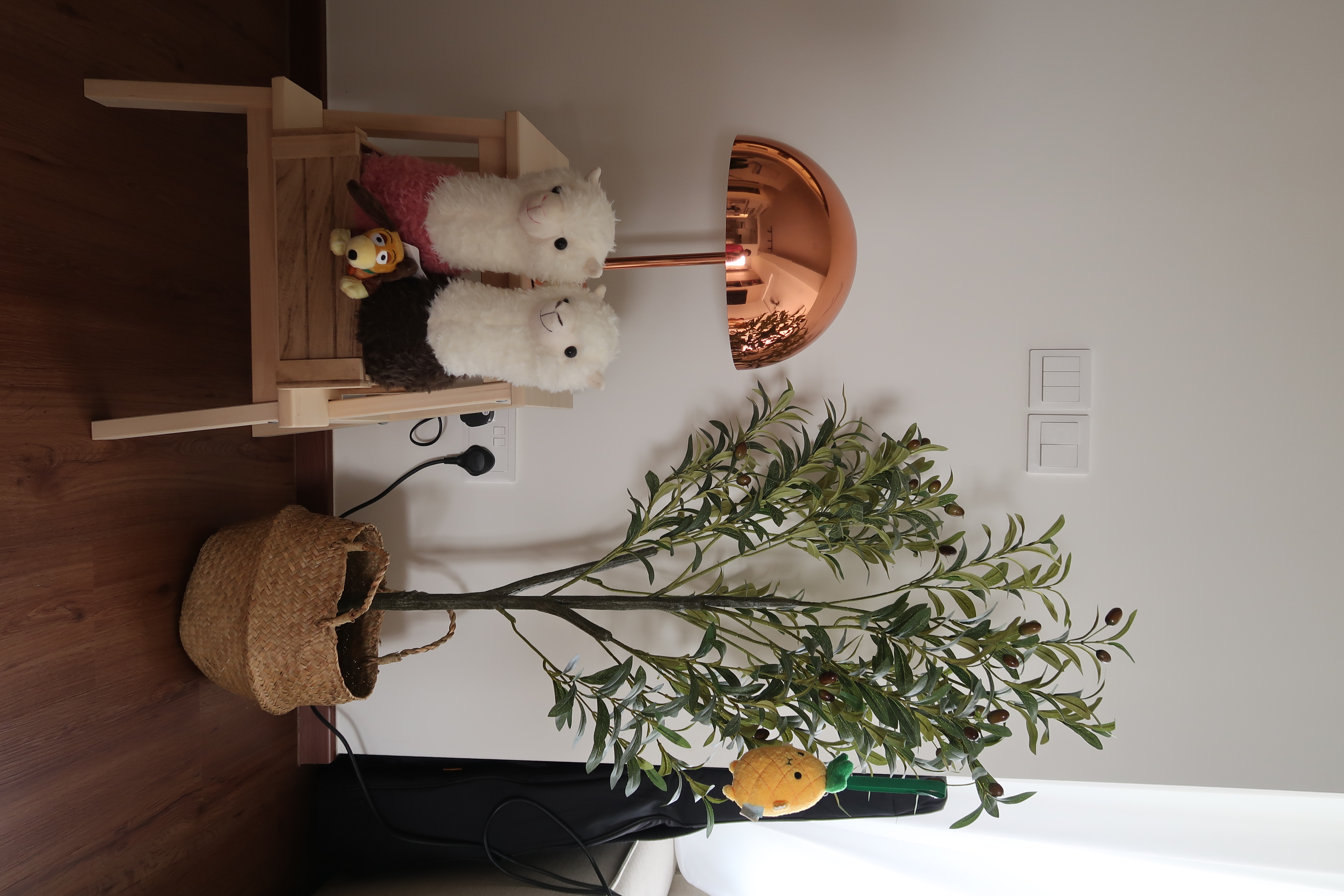 How we elevated our living space in 3 simple ways! - Wooden playset, plush llama, white llama, brown llama, toy dog, small