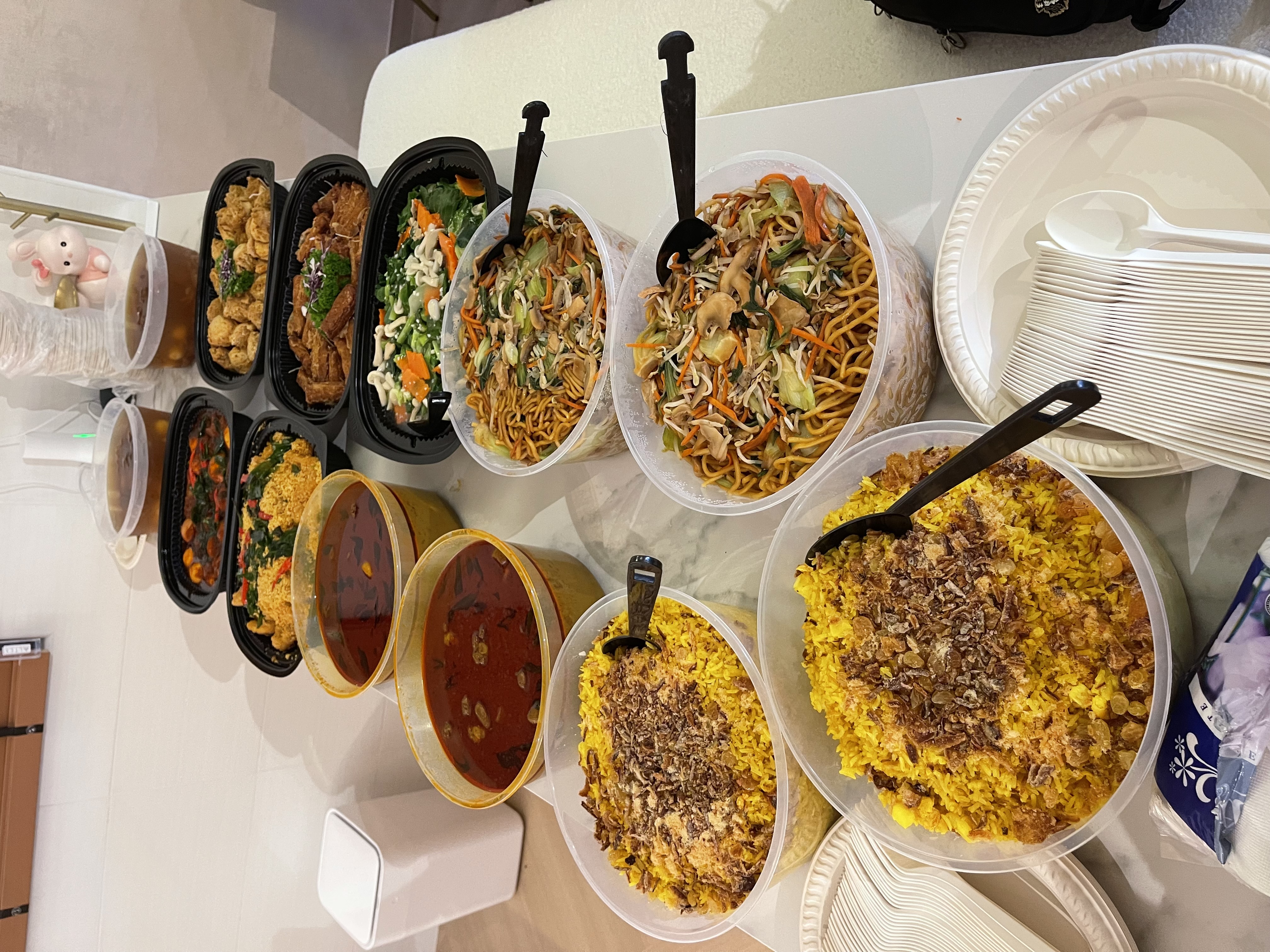 Our Dining Space: Where Fluted Meets Herringbone 🍽️✨ - chinese cuisine, diverse dishes, buffet meal, various dishes