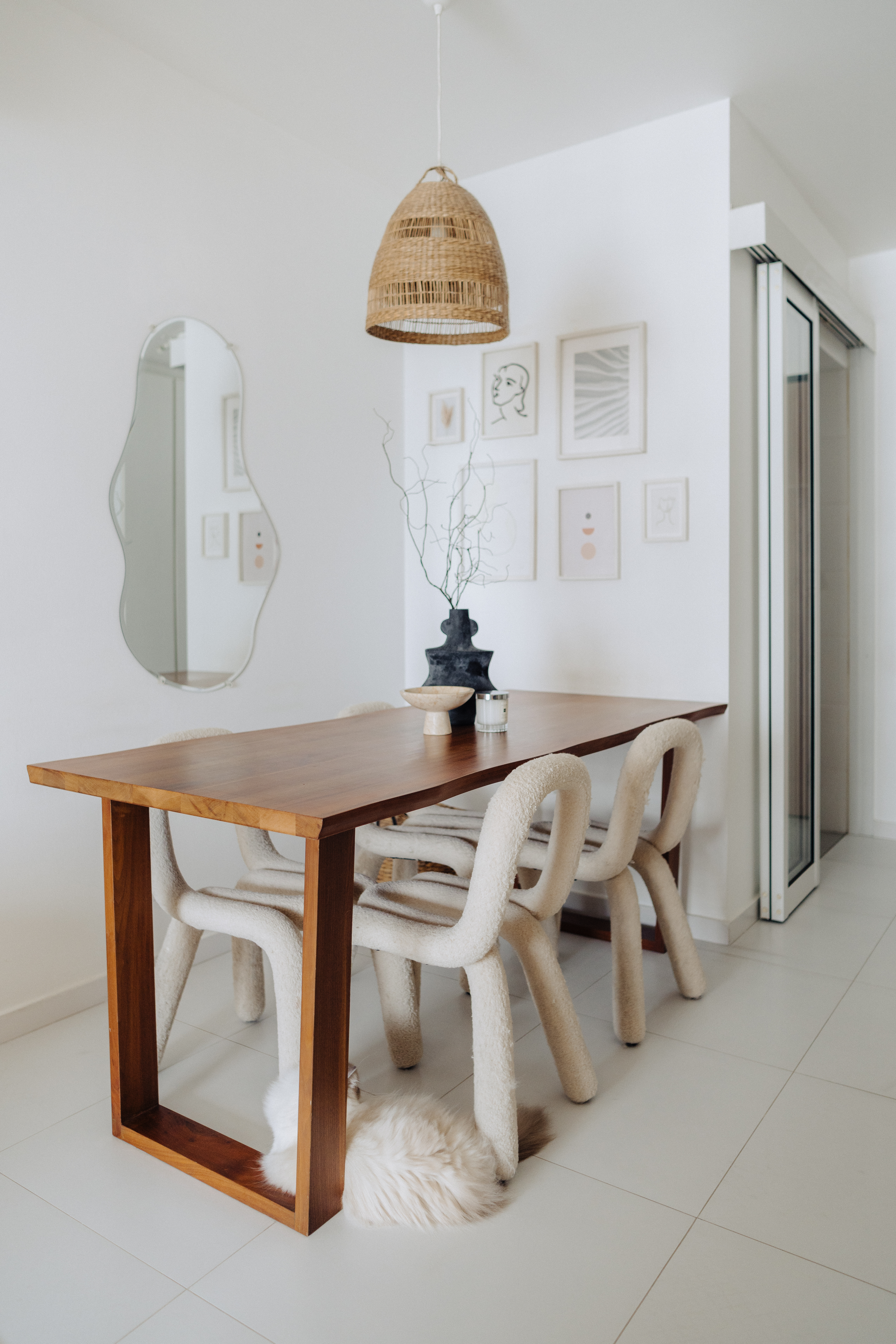 Our Dining Room: Making Magic With Styling✨ - Wooden dining table with beige upholstered chairs, minimalist decor, wicker