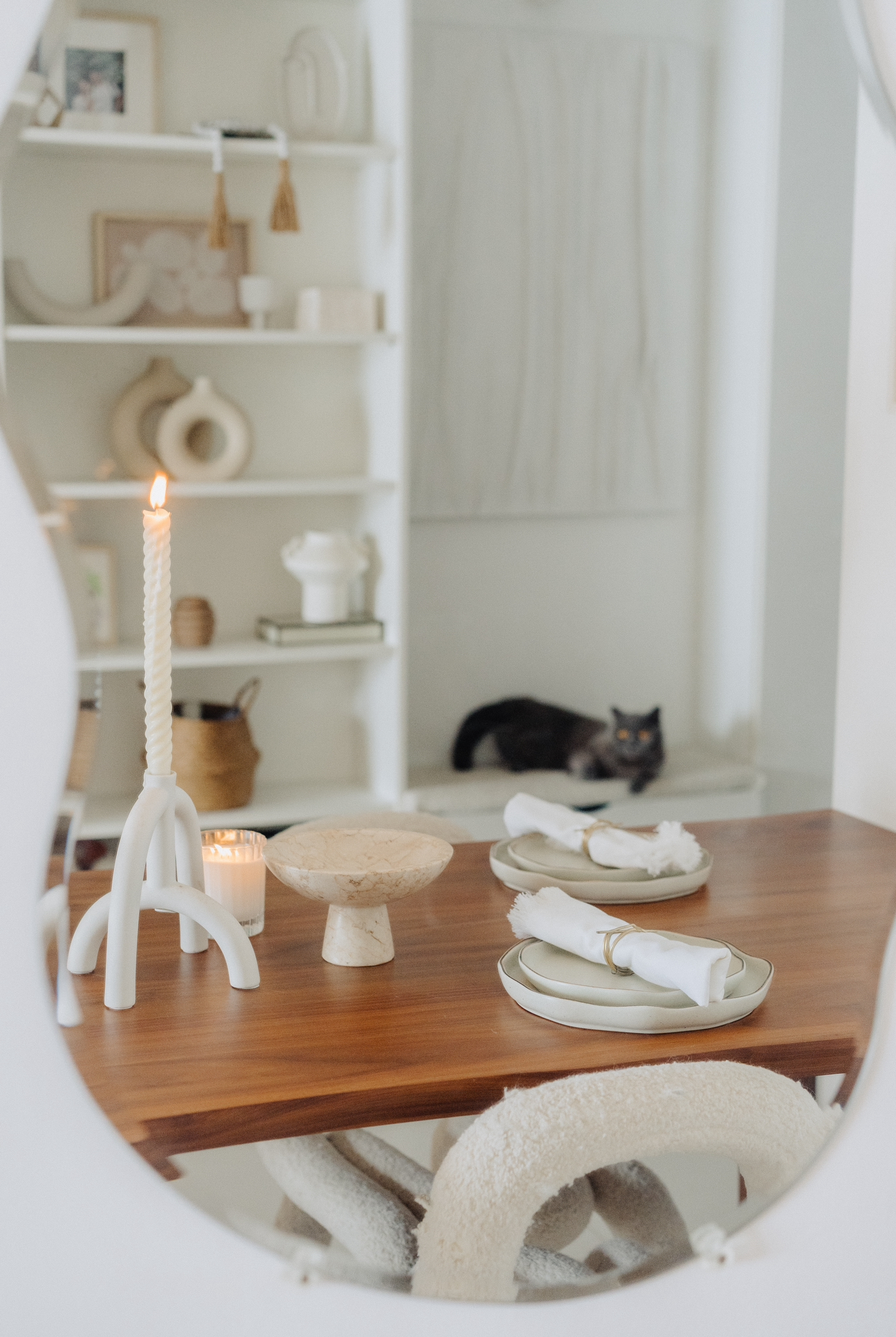 Our Dining Room: Making Magic With Styling✨ - Candle, table setting, white candle, wooden table, elegant tableware, white