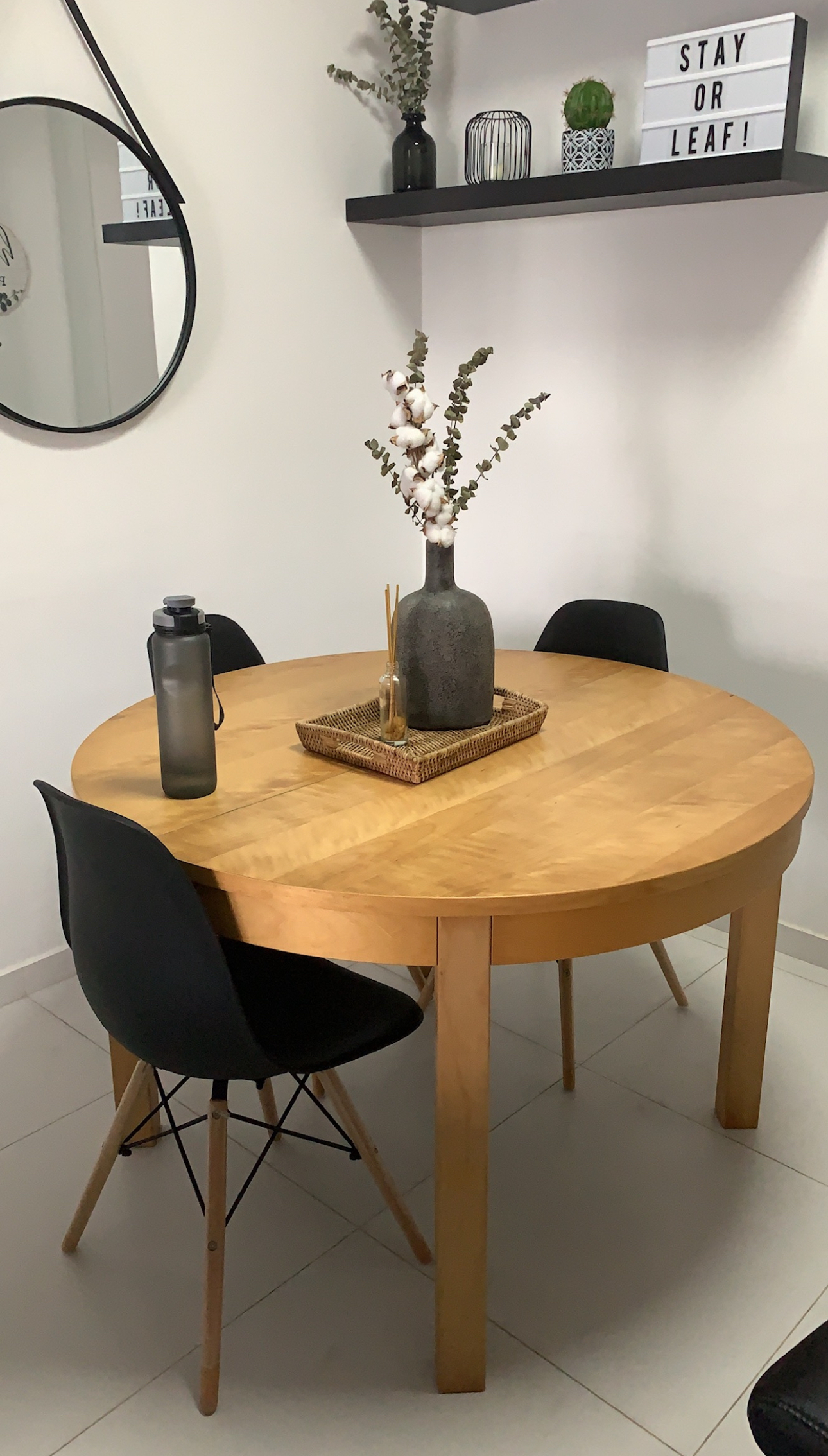 Our Dining Room: Making Magic With Styling✨ - modern dining room, round wooden table, minimalist decor, black chairs, woven