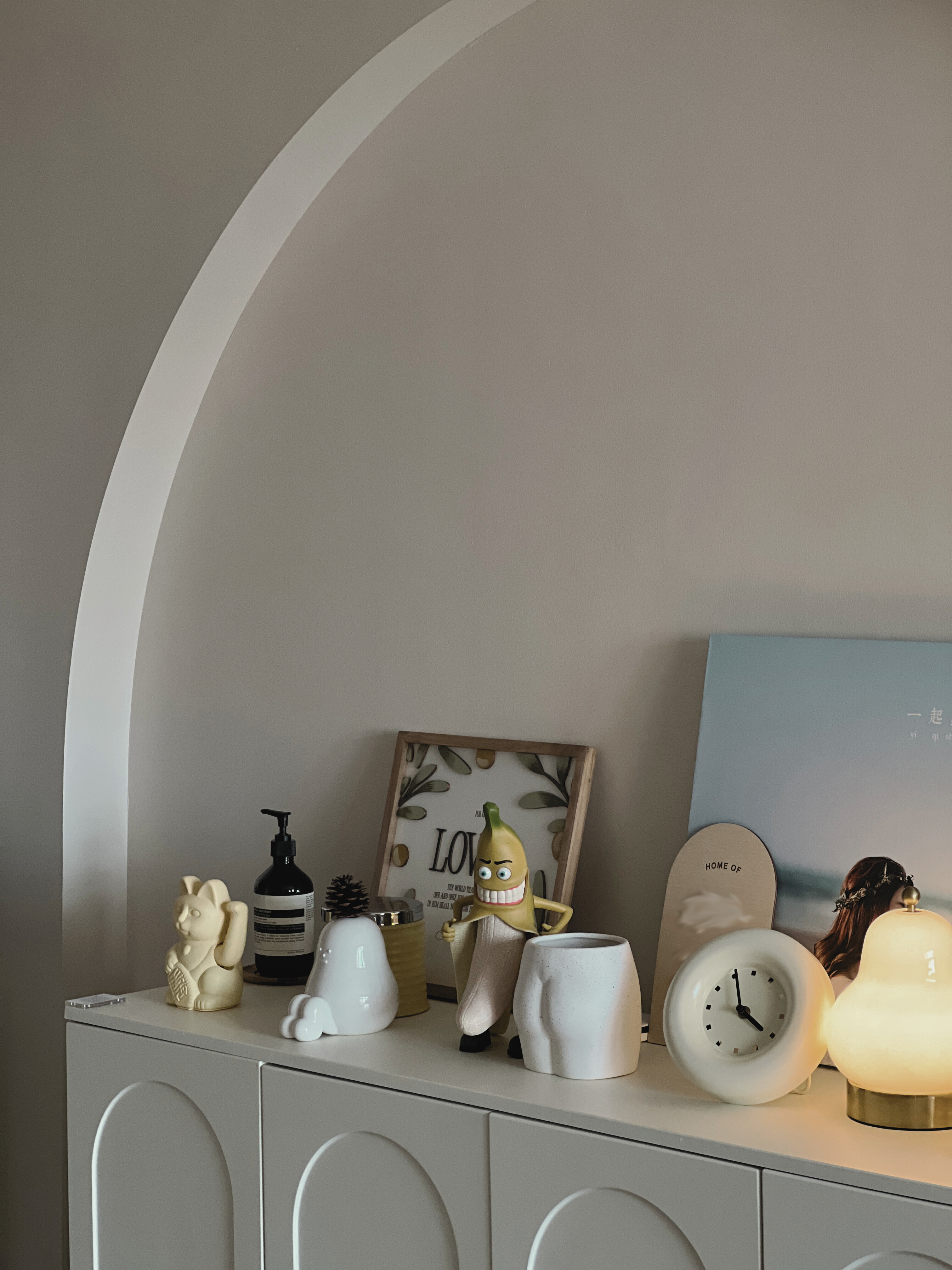 Our Dining Space: Creating Memories with Joyful Conversations - Cabinet, arched alcove, minimalist decor, white cabinet