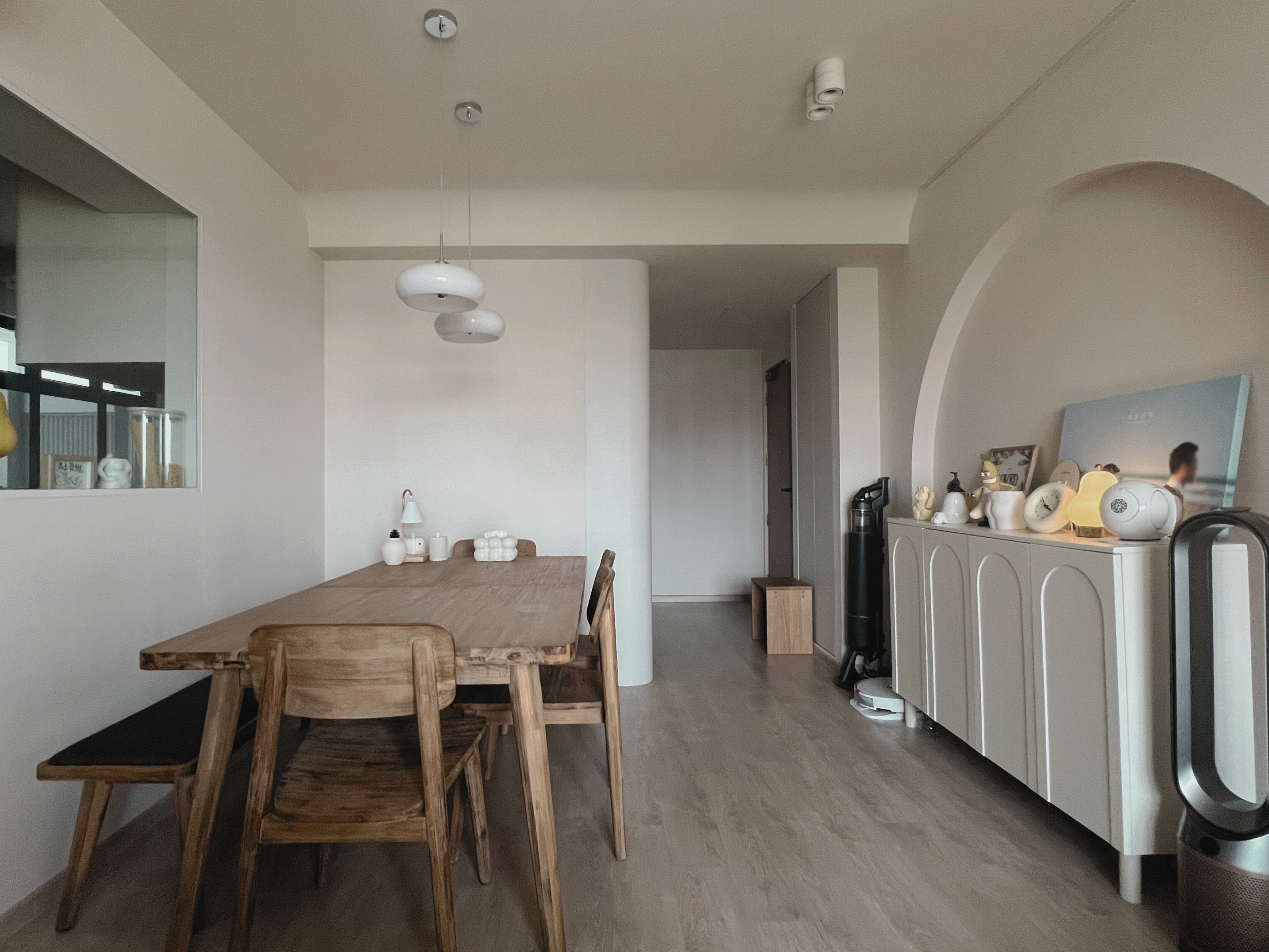 Our Dining Space: Creating Memories with Joyful Conversations - Wooden dining table, minimalist decor, modern kitchen, white