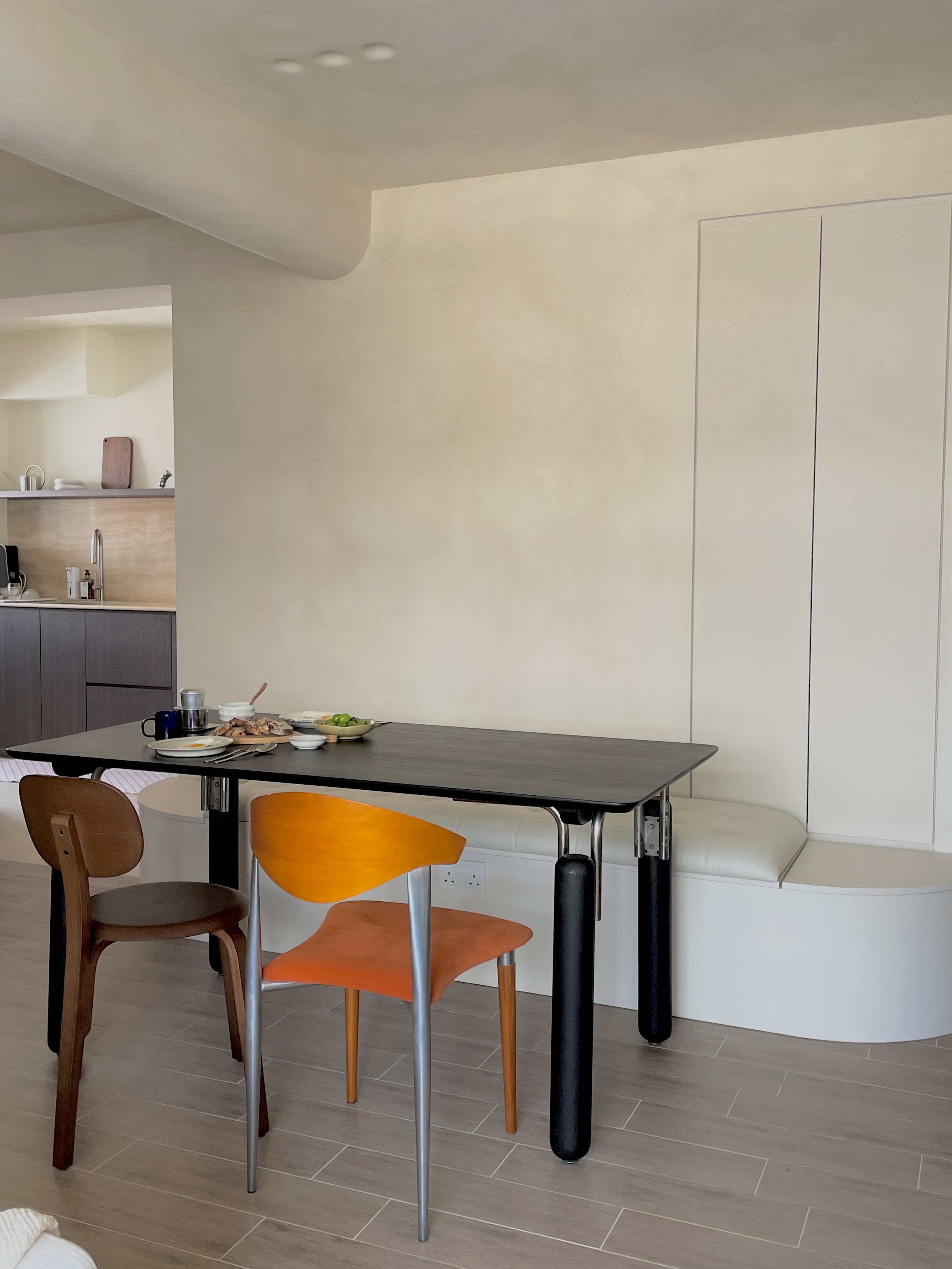 Embracing Minimalism in our Airy Dining Nook  - modern dining room, minimalist kitchen, contemporary furniture, black table