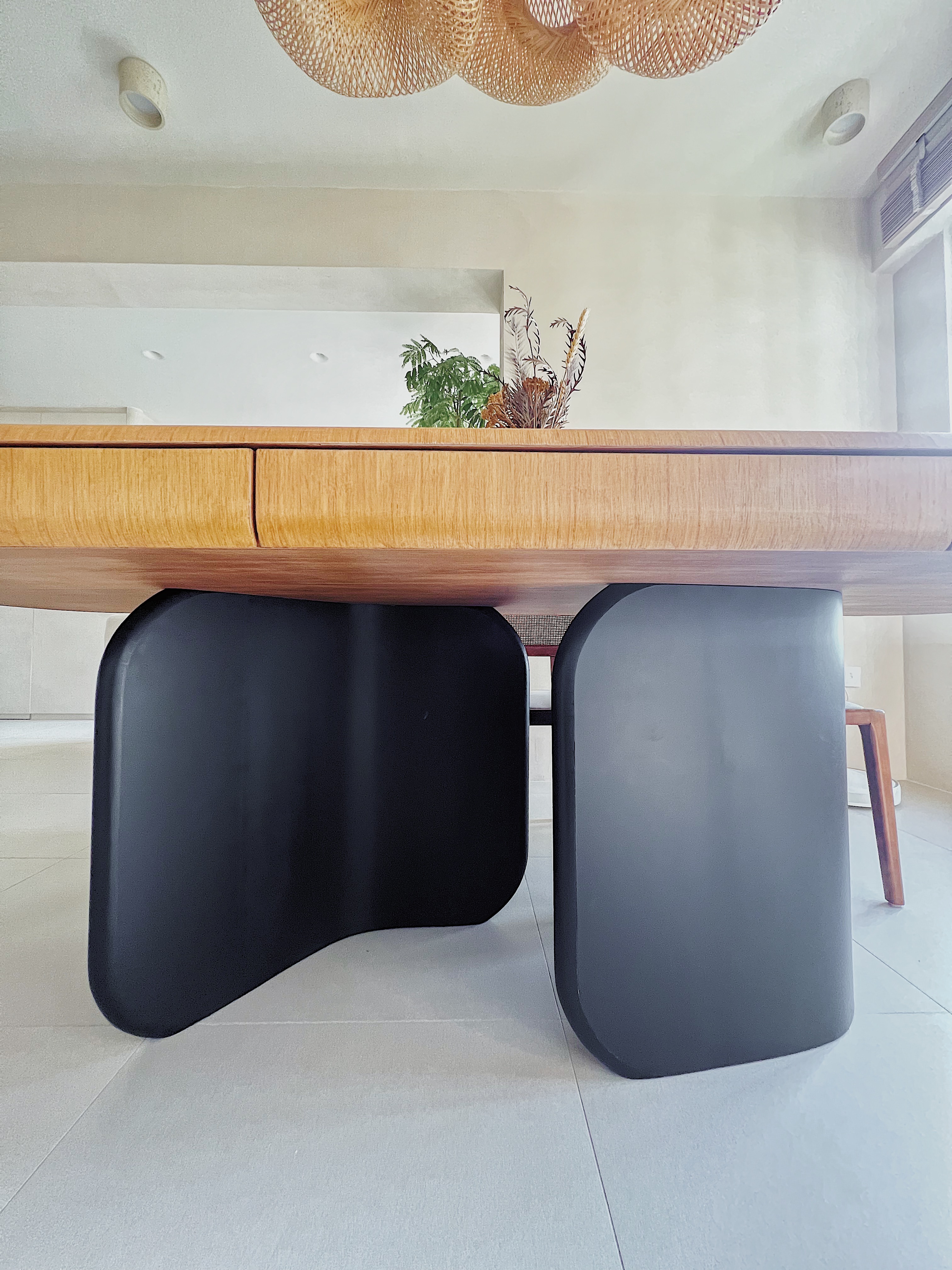 Come experience Japandi Minimalism: Our Dining Room  - Wooden dining table with black legs, minimalist design, modern