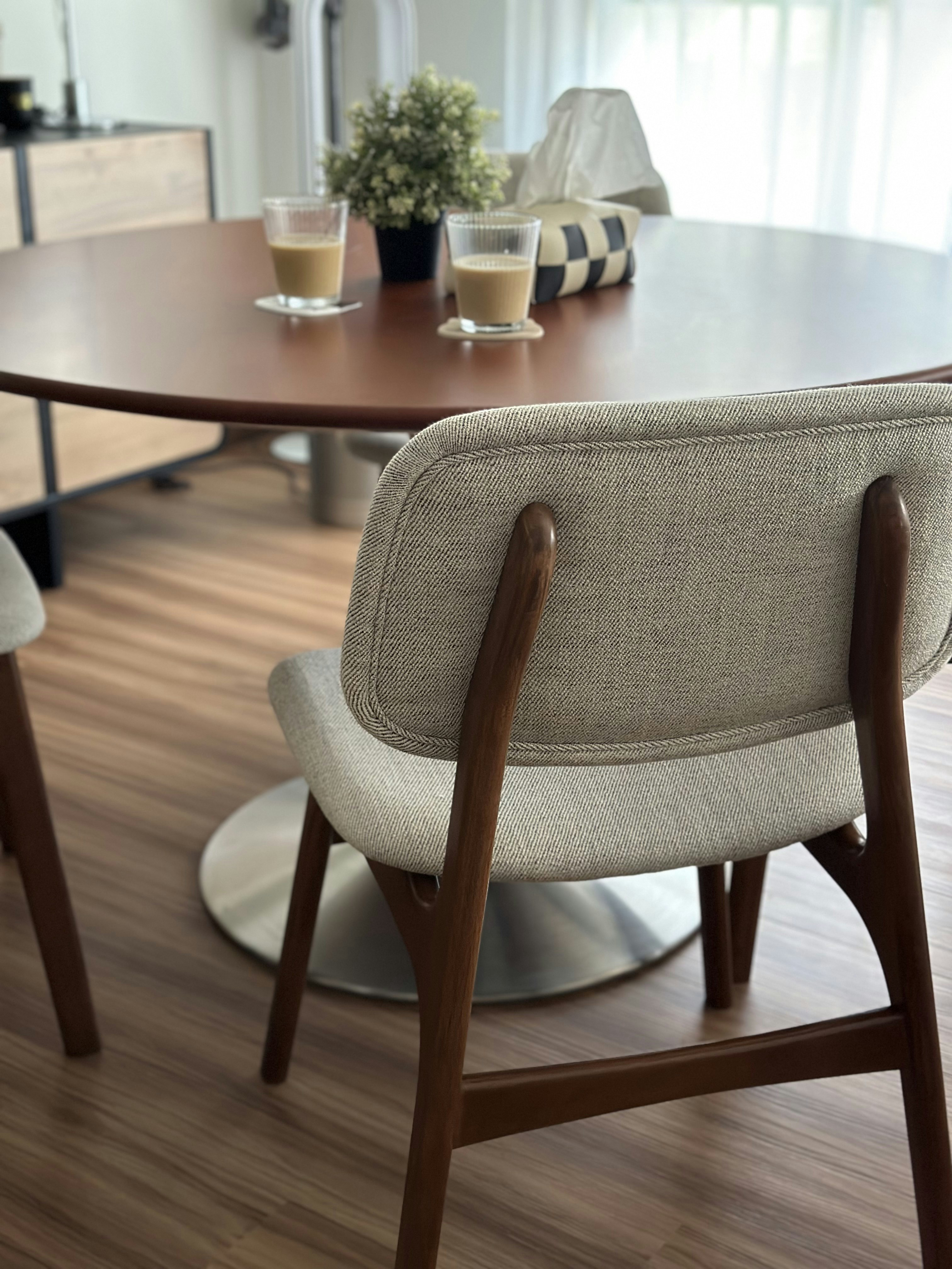 Hack it! Making room for dining in our 4 RM BTO - Modern dining room, wooden table, beige upholstered chairs, minimalist