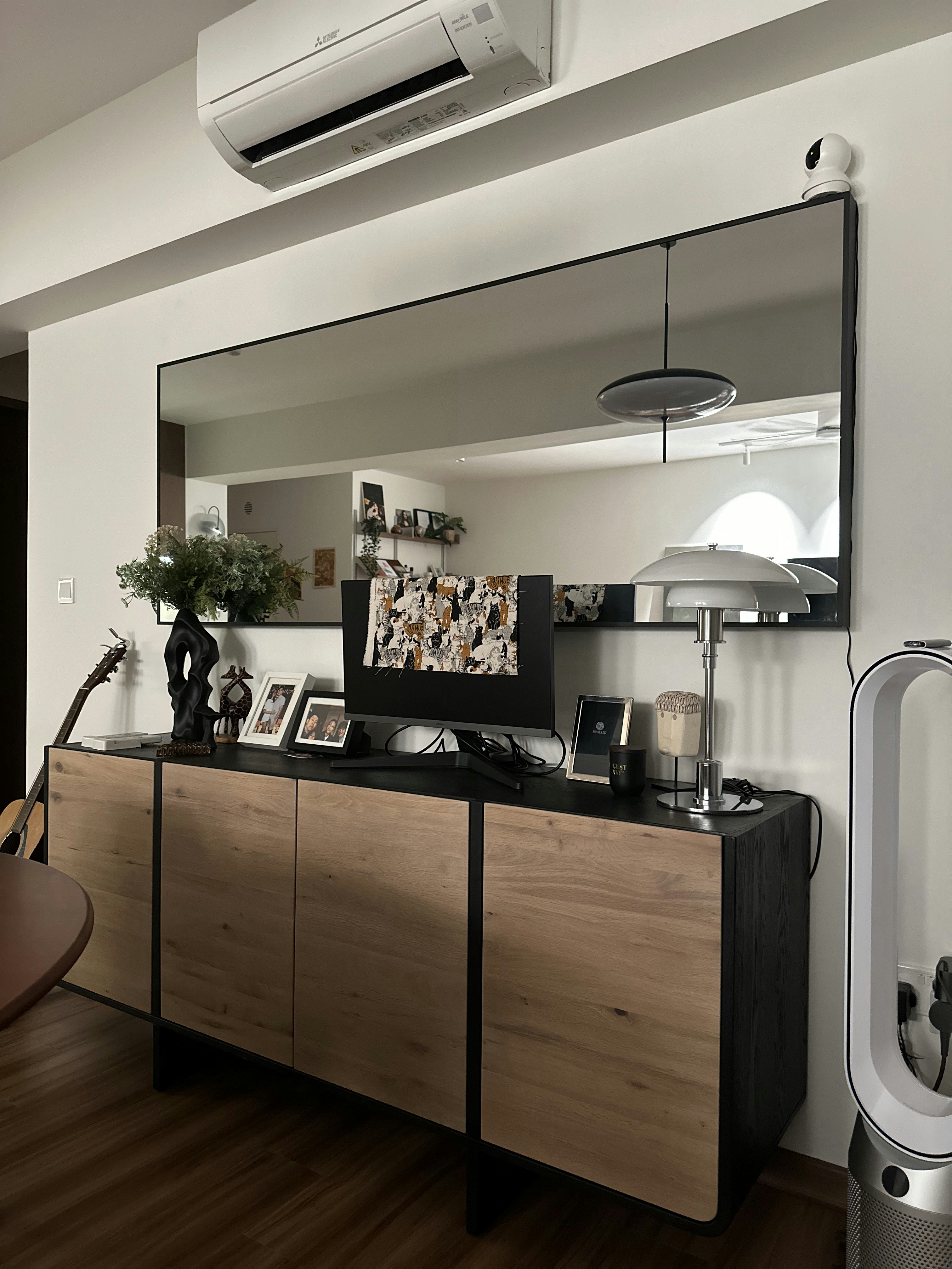 Hack it! Making room for dining in our 4 RM BTO - Modern minimalist living room, sleek black cabinet, wooden floor, large