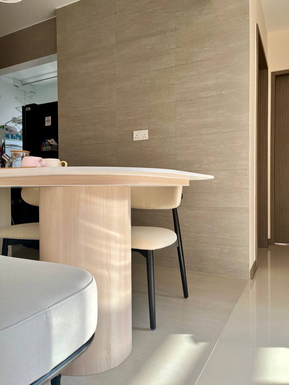 Dining Space: An Extension from Kitchen For Maximised Functionality - Light wood dining table, minimalist design, modern