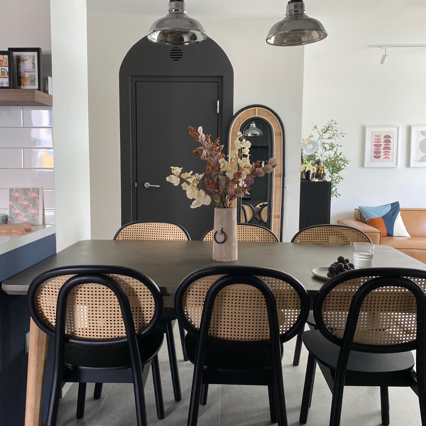 How much do arches cost?  - modern dining room, stylish kitchen, contemporary furniture, black and white dining table, woven