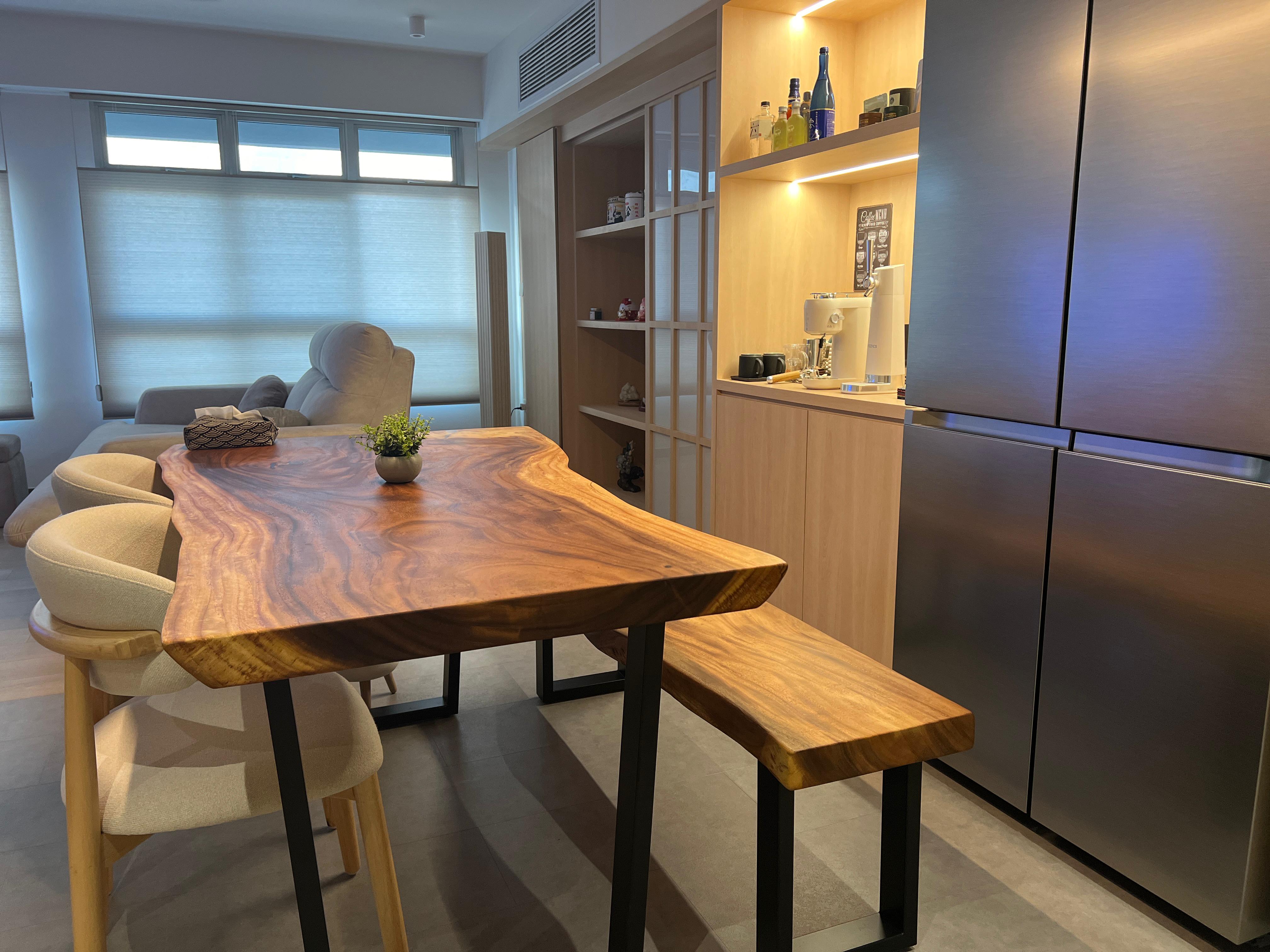 Our Dining Space: Good food, better company  - Modern kitchen and living room, minimalist design, wooden dining table, beige