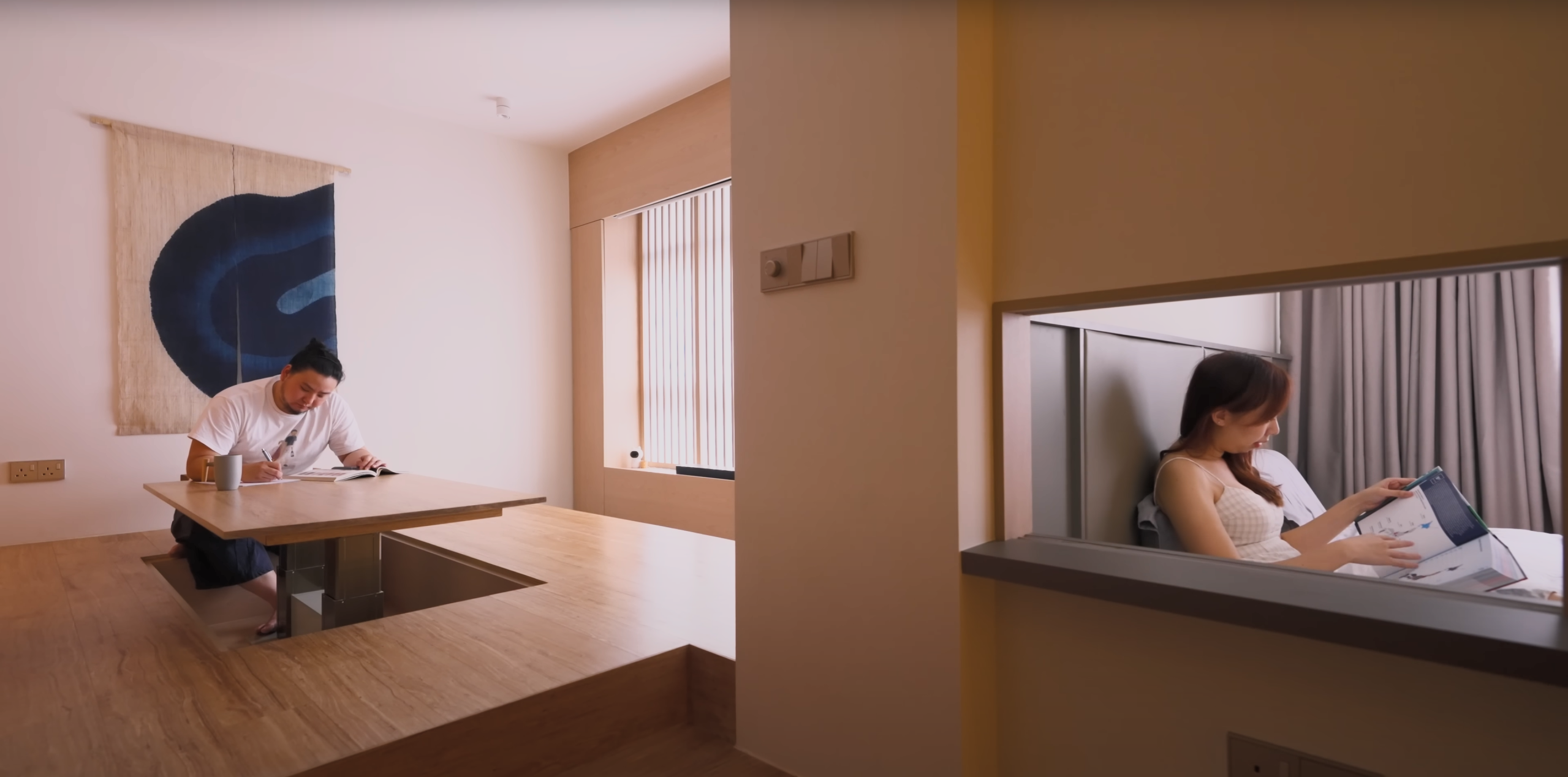 Choosing an ID is as important as choosing your home - Modern minimalist interior, wooden floor and table, large window with