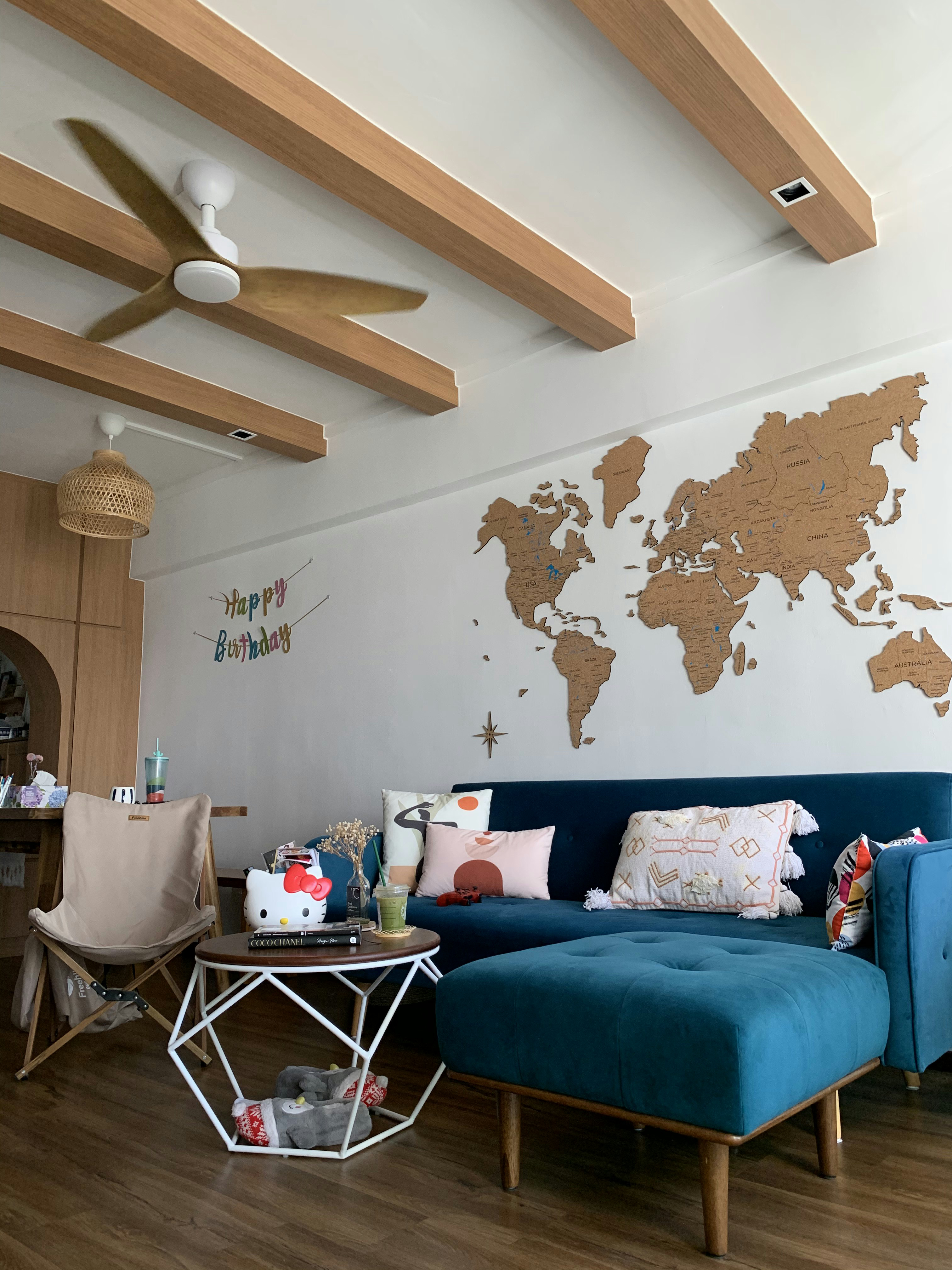 Classic Farmhouse inspired 4rm Resale HDB in Telok Blangah - Modern living room with wooden beams, comfortable seating area