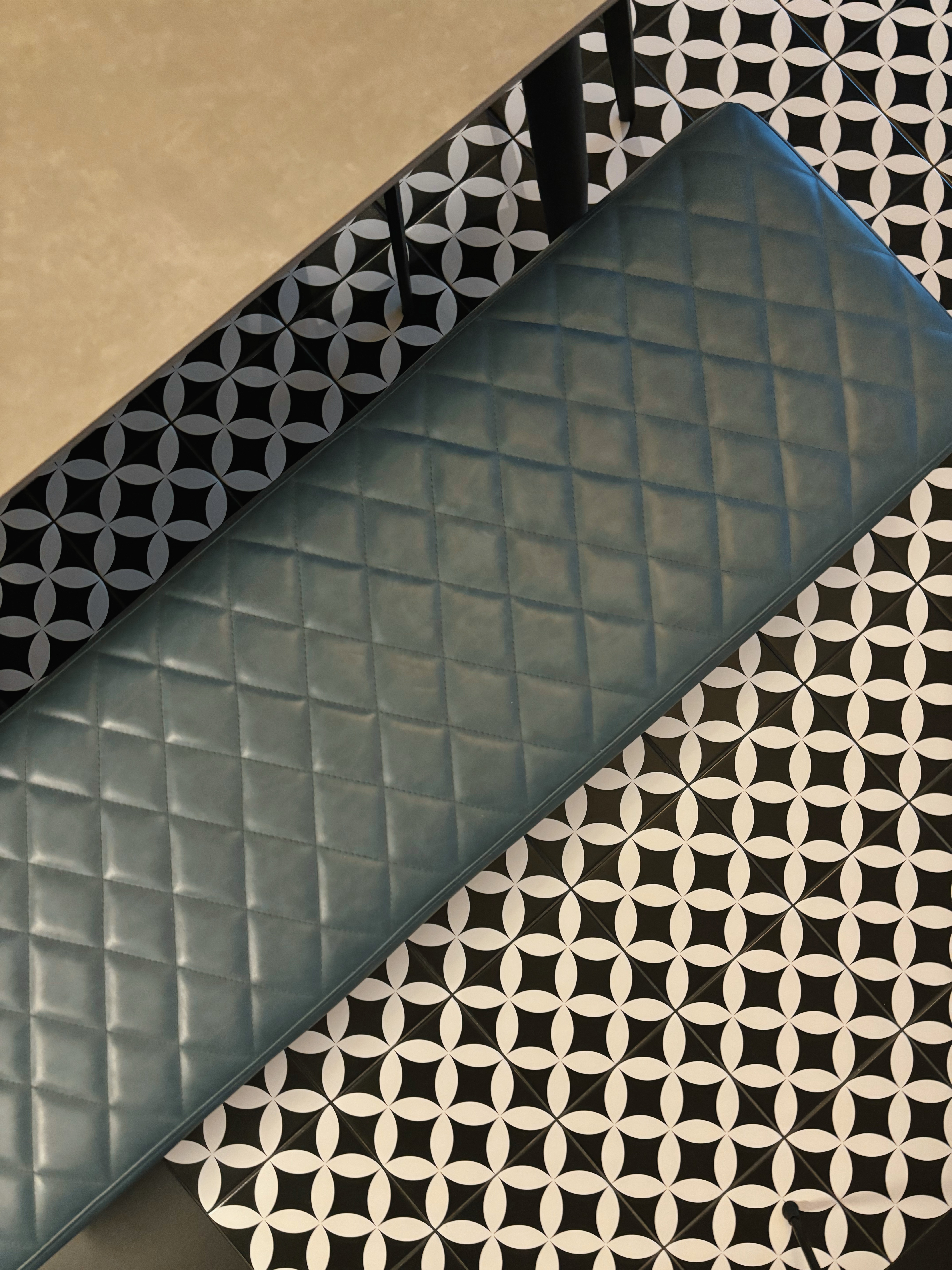 Meal and Greet - Modern geometric pattern, black and white tile design, textured surface, quilted design, contemporary style