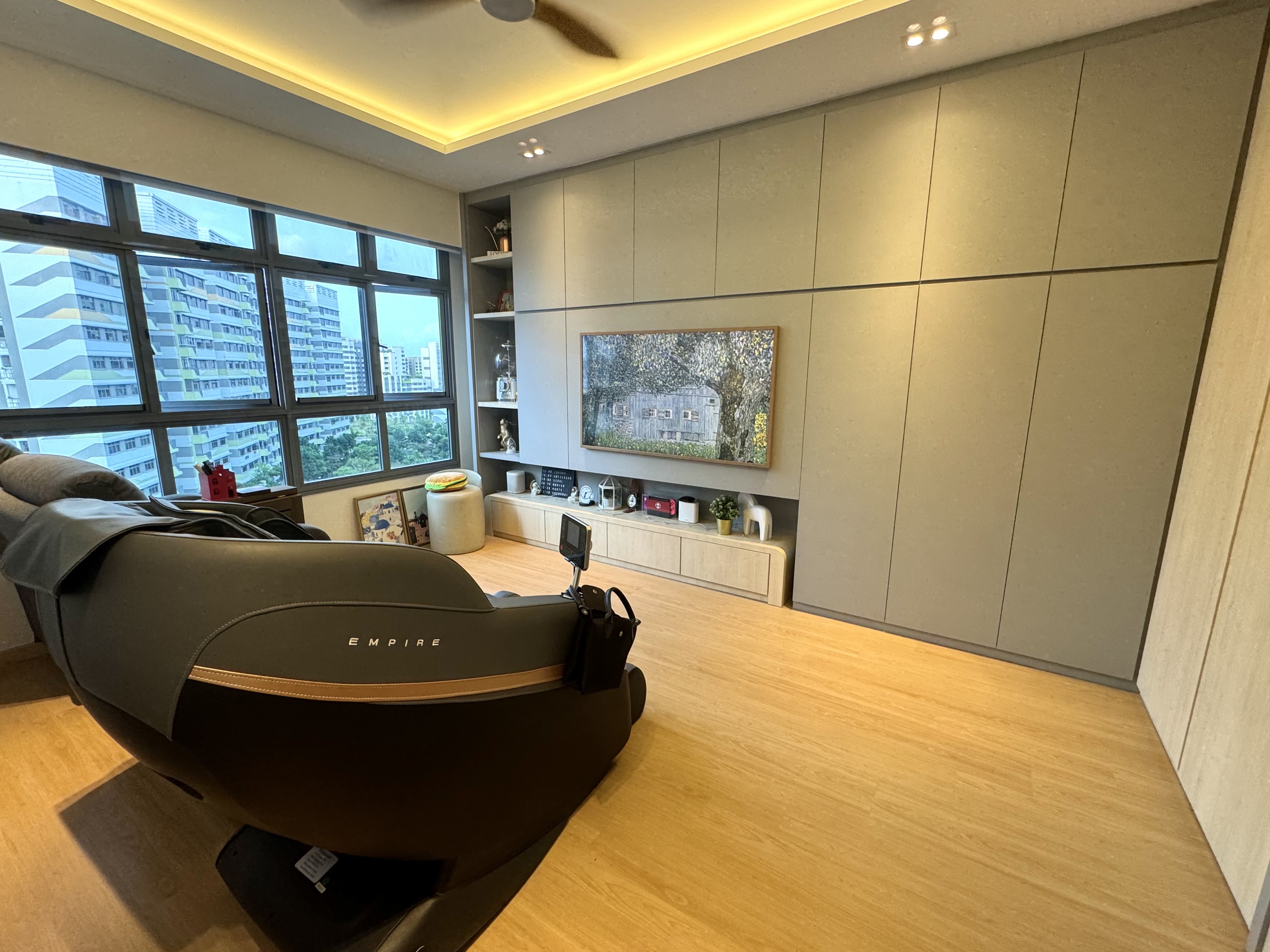 Secret Storage Spaces: The Collections Behind the Doors - Modern living room, spacious room, large windows, city view, modern