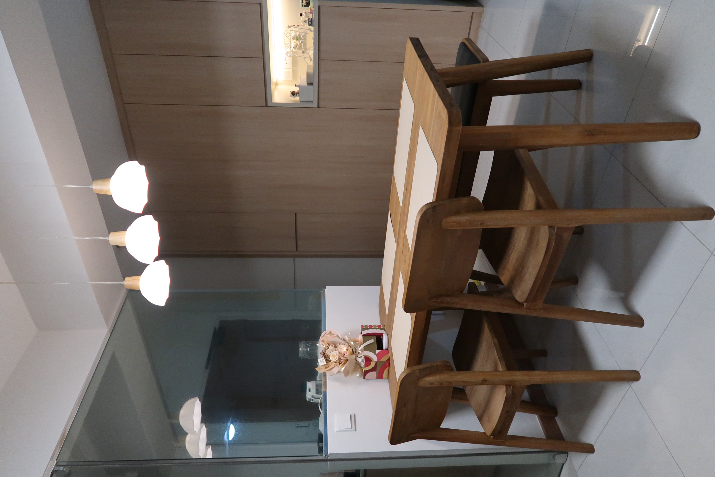 Our Dining Area: Aesthetic dining vibes - Wooden dining table, modern kitchen, dining chairs, minimalist design, wooden