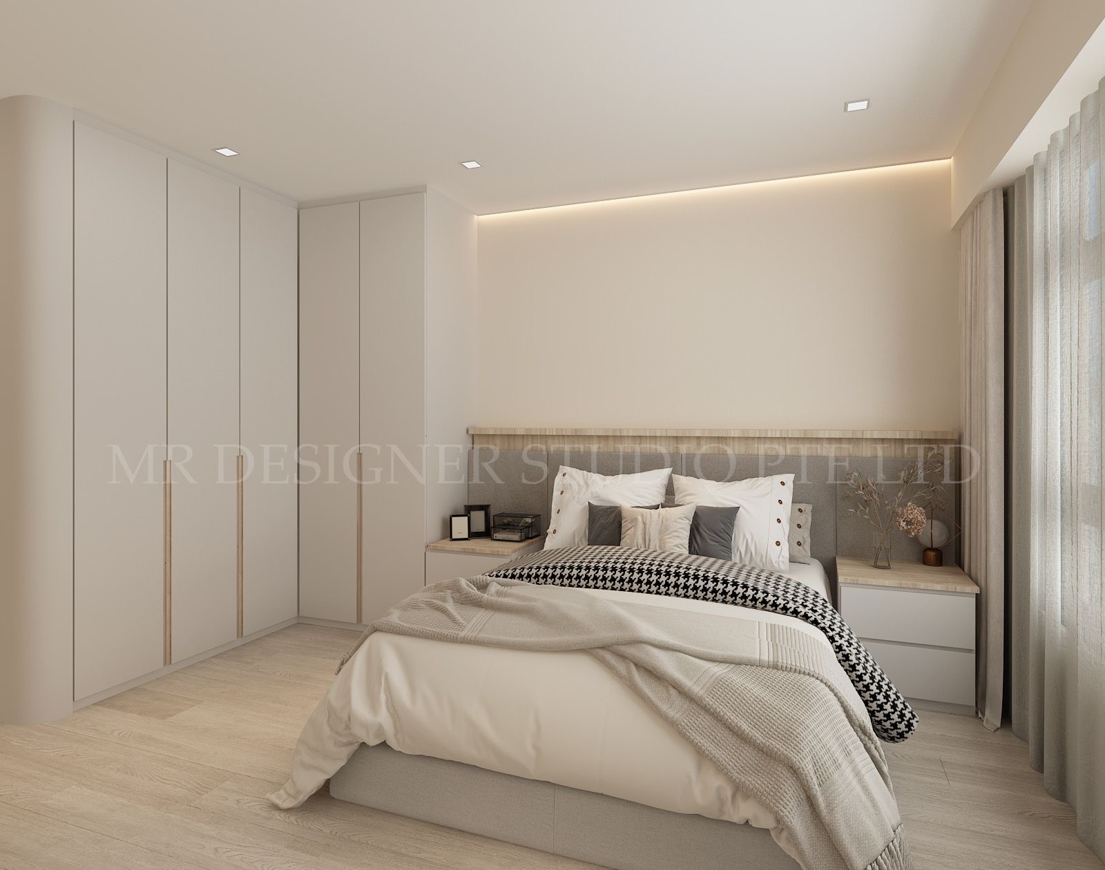 The Reality Behind Renders: What Every Homeowner Should Know - Modern minimalist bedroom, neutral color palette, built-in