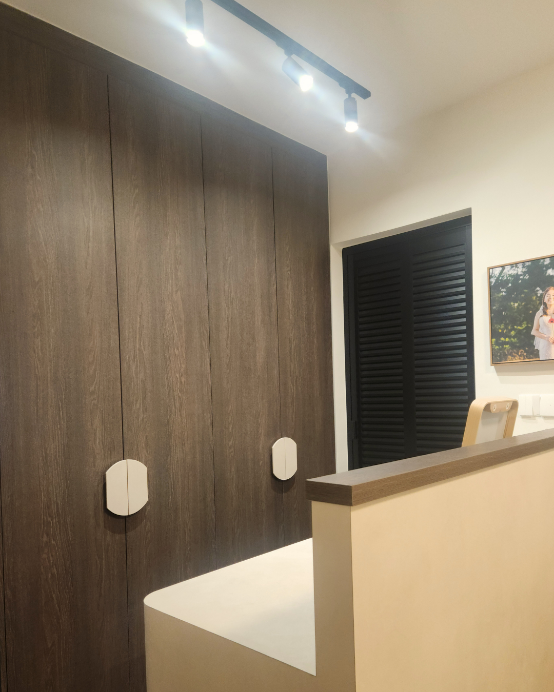 Dream & Prep: Our Functional Dual-Zone Bedroom Design - Wooden wardrobe, modern design, dark wood finish, sleek handles