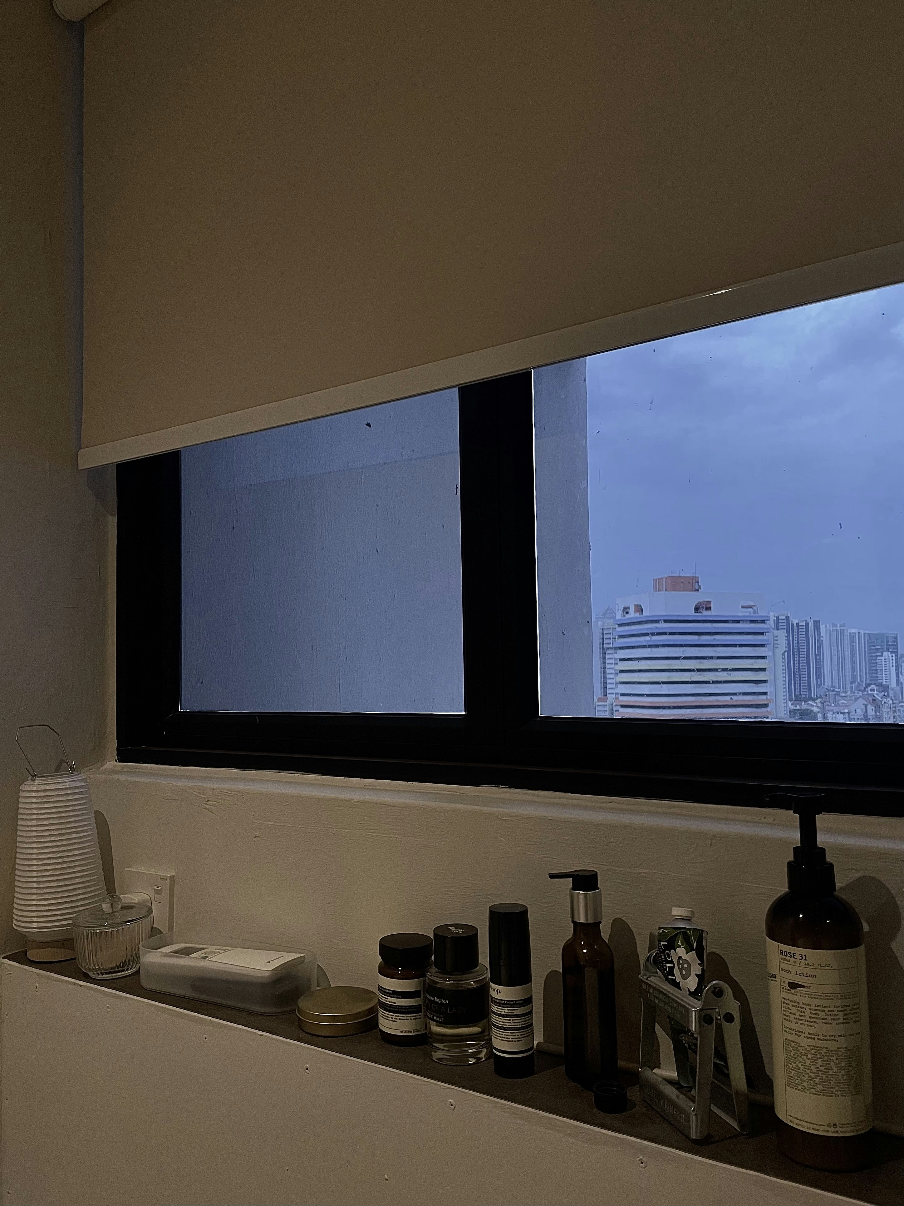 The Body: The Bedroom with a Mousehole for Cats!!! - window sill, bathroom vanity, toiletries, skincare products, skincare