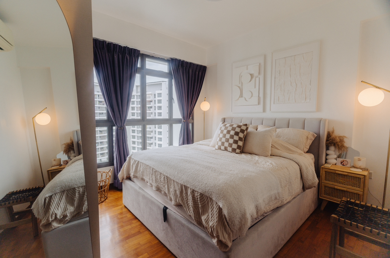 Our Bedroom: How We Changed It At Different Phases In Our Lives - Modern bedroom with large window, light-colored walls