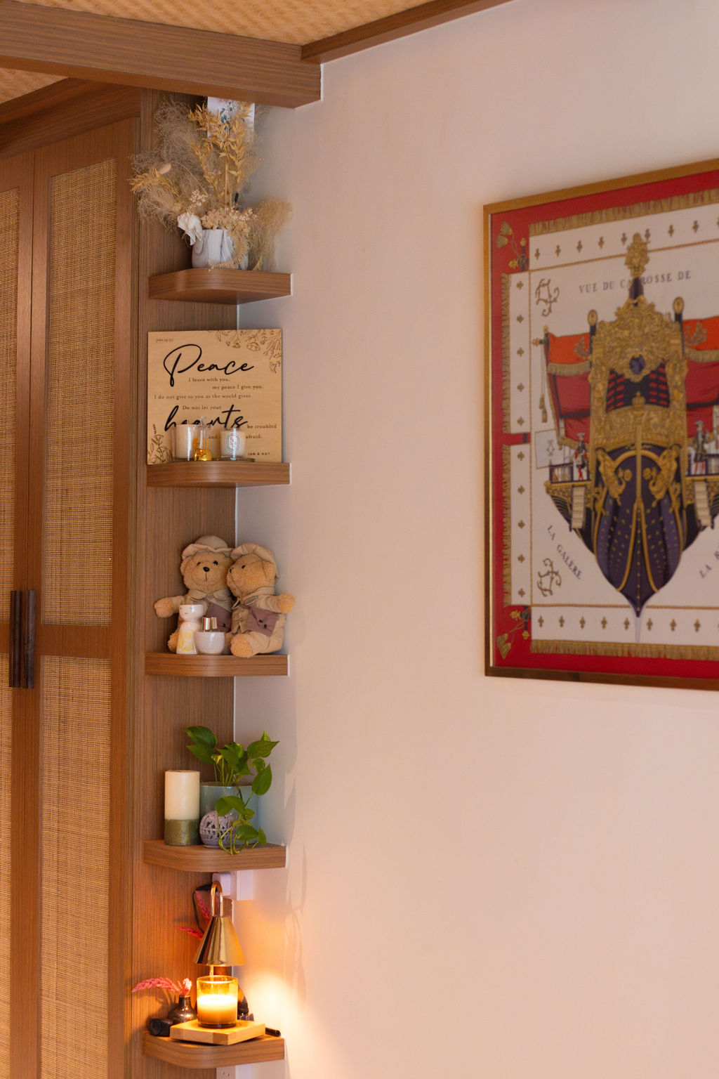 Home-Styling Tips: Achieving a cohesive island-living inspired home  - Wooden shelf with decorative items, including a vase