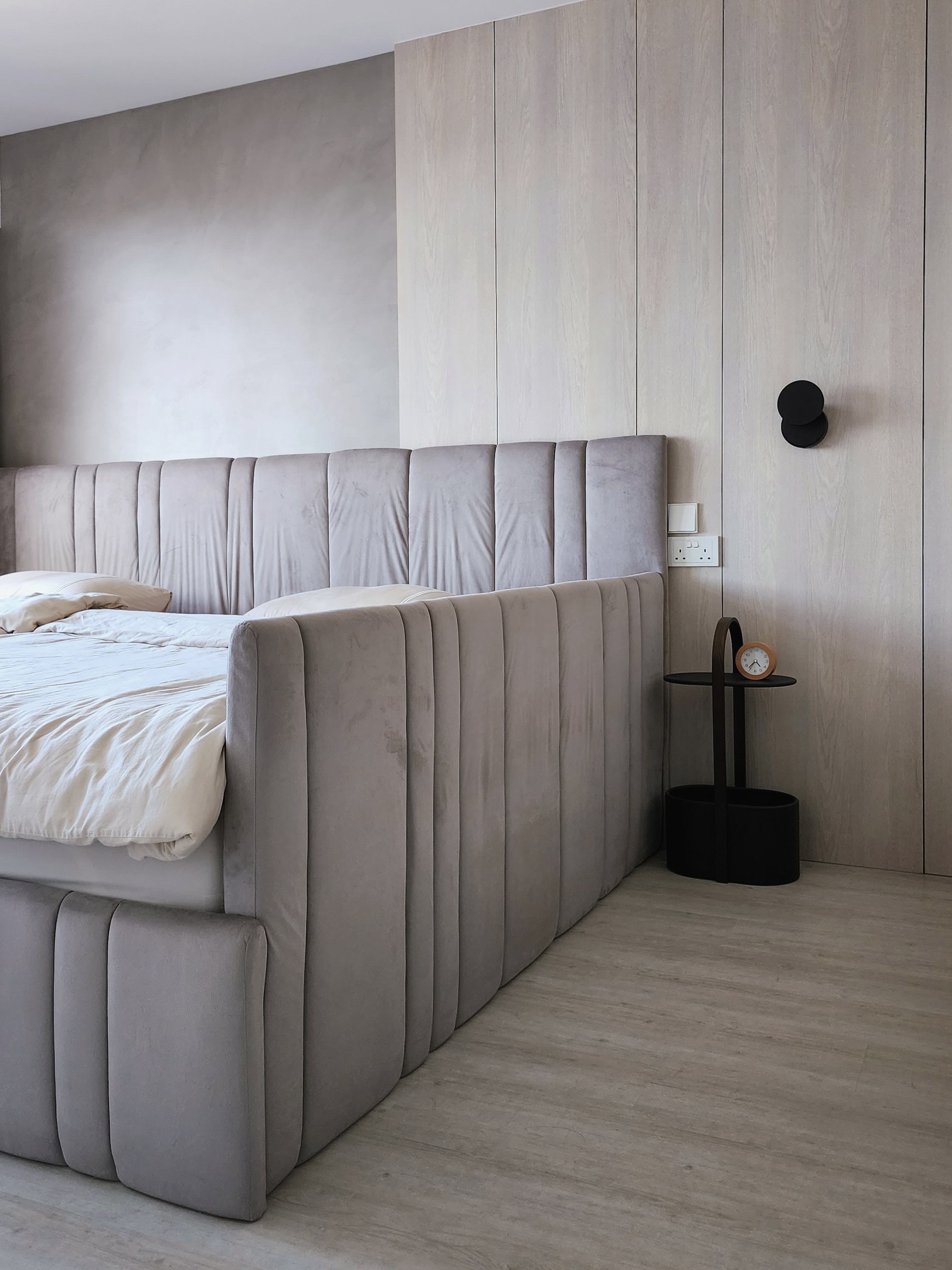 Our Bedroom: We Customised An XL Bed For The Family!  - modern bedroom, minimalist design, upholstered headboard, light gray