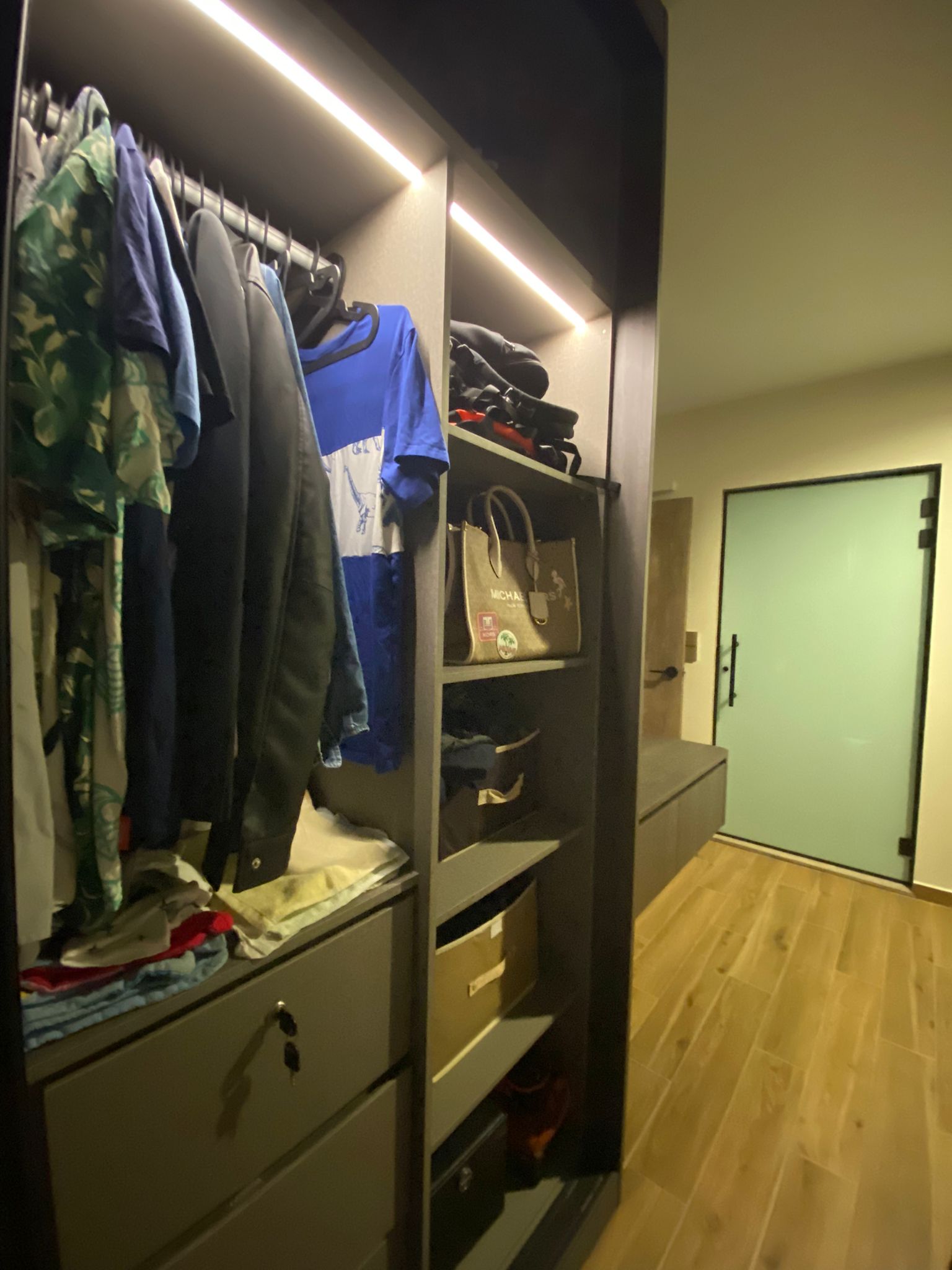 Integrating sleep and play for a space constrained 4-room BTO - closet, wardrobe, hanging clothes, shelves, drawers