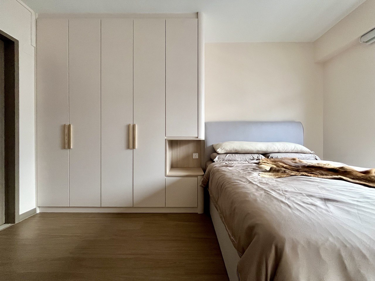 Master Bedroom: Going Basic with a Near Monochromatic Look - Light beige, minimalist, modern, clean-lined, white cabinets