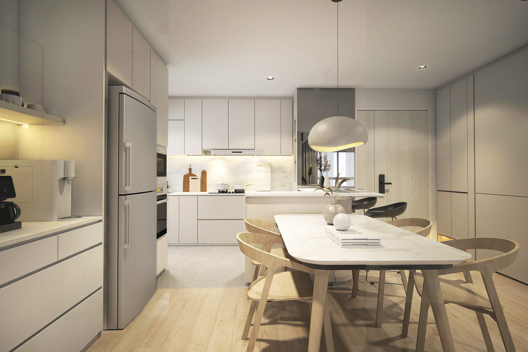 🏠✨Crafting Our Story: A Home's Journey from Renderings to Reality - Modern kitchen with sleek white cabinets, stainless