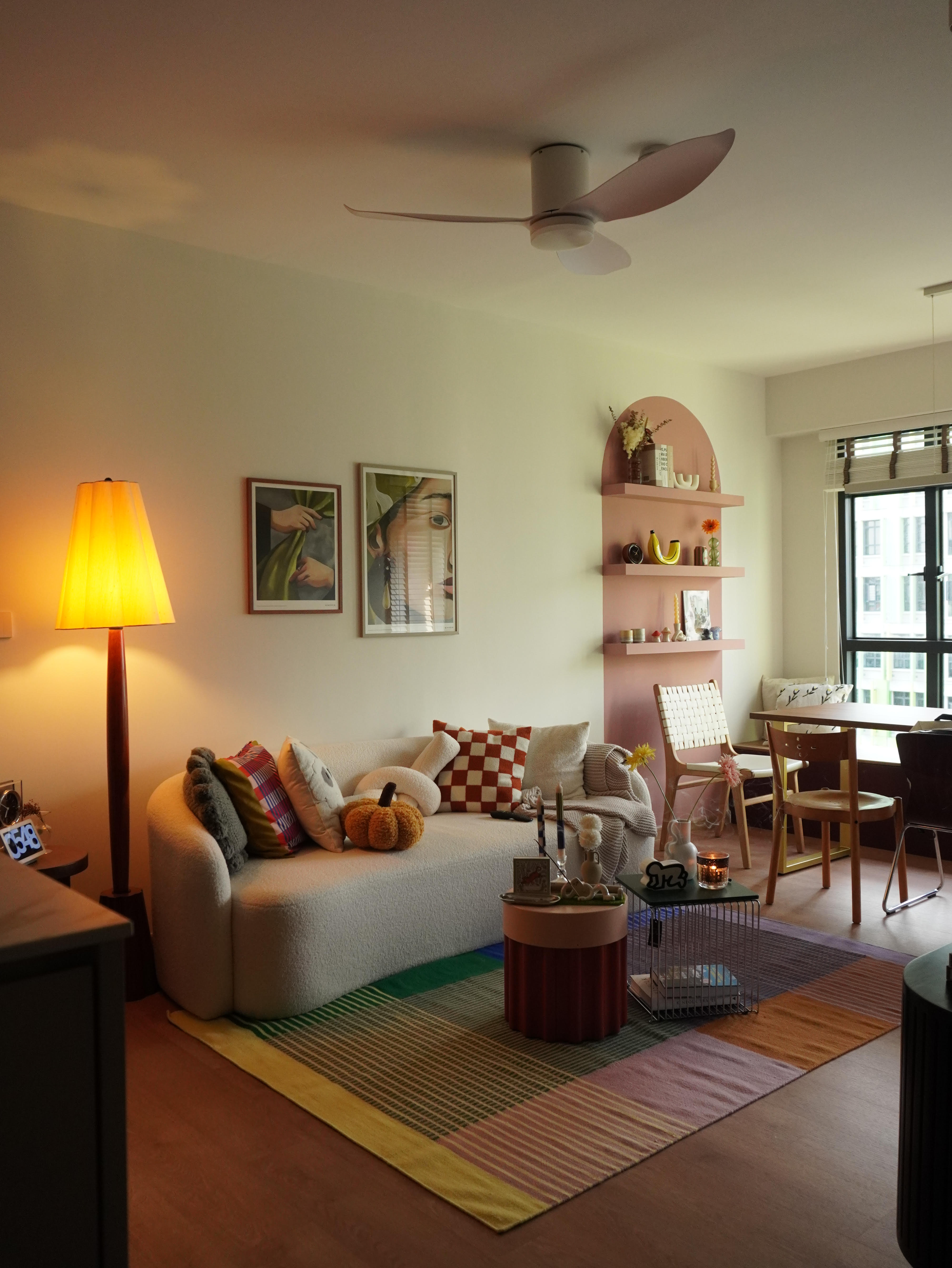 A journey of self-discovery and home renovation journey - Modern living room with cozy sofa, colorful rug, floor lamp