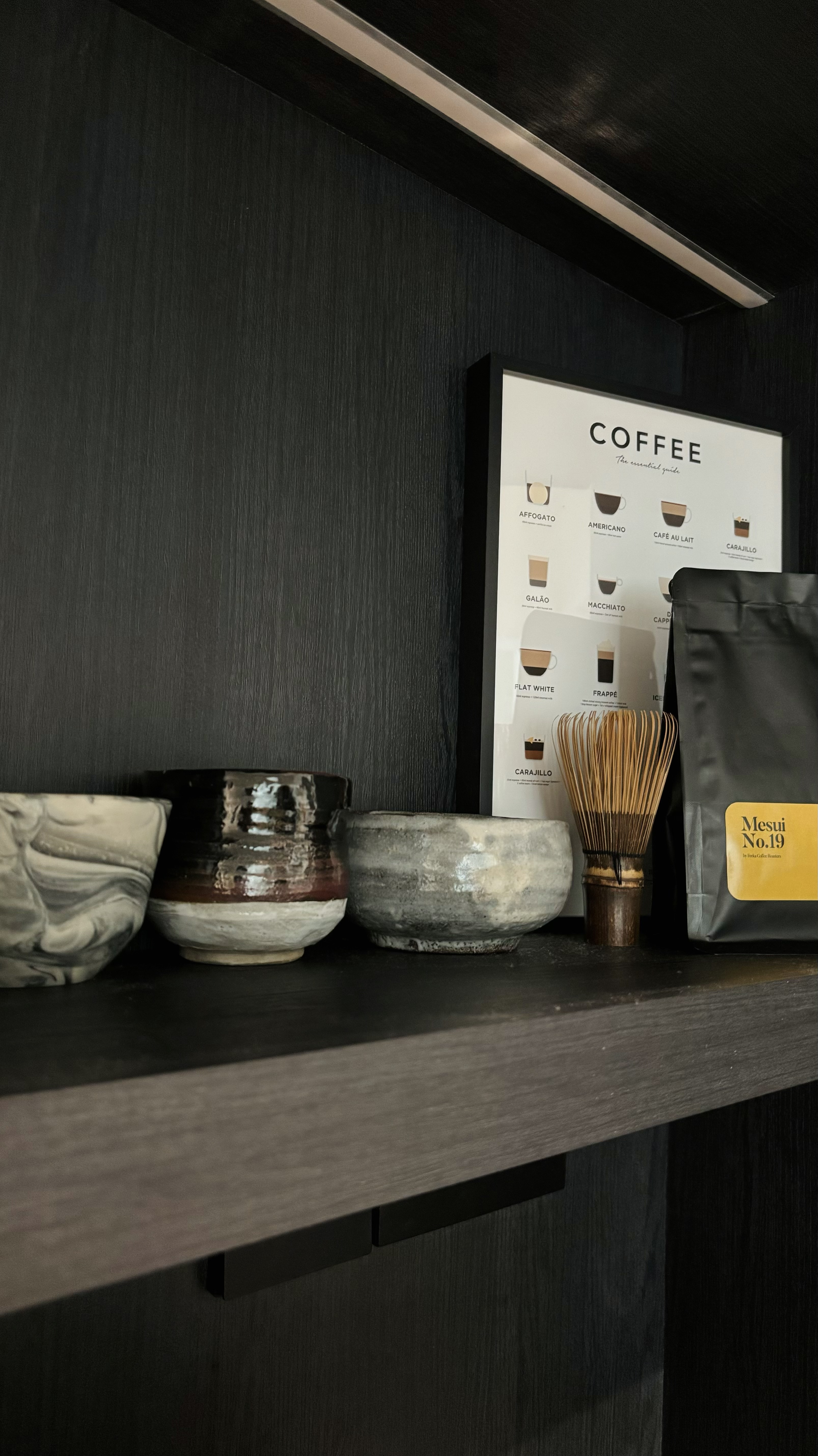 Home decor ideas - we change them from time to time! - coffee shop, coffee display, ceramic bowls, artisanal coffee, coffee