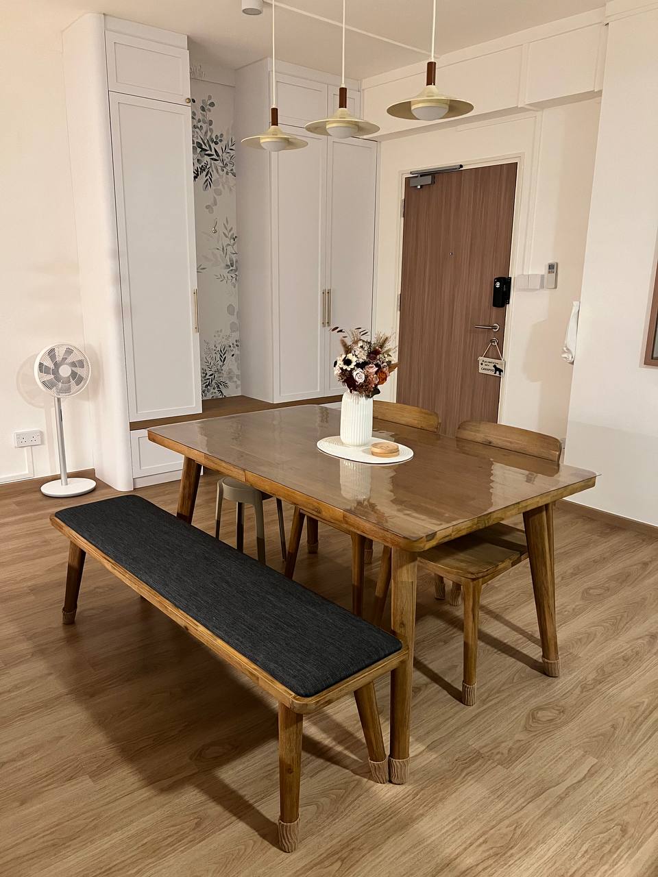 Our very rectangular dining area - Wooden dining table, minimalist design, modern kitchen, dining area, wooden bench, wooden