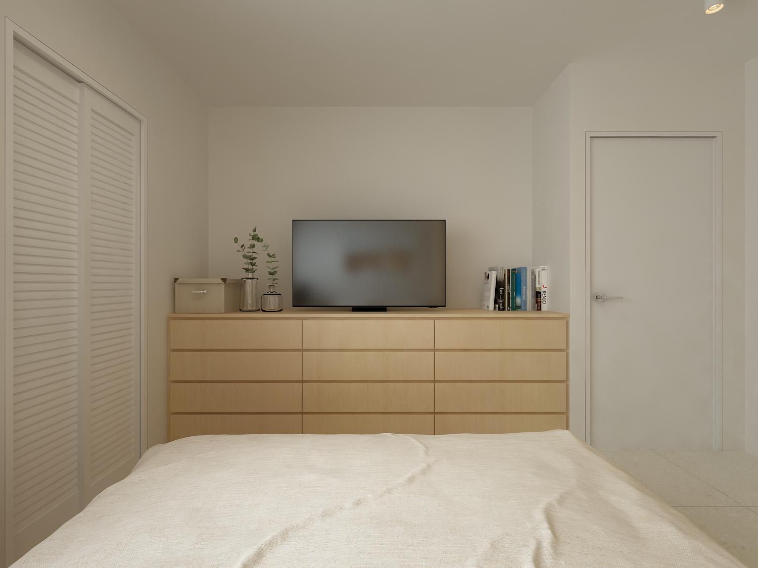 Maximising space in our compact master bedroom  - Wooden dresser, minimalist decor, modern style, neutral color palette, soft