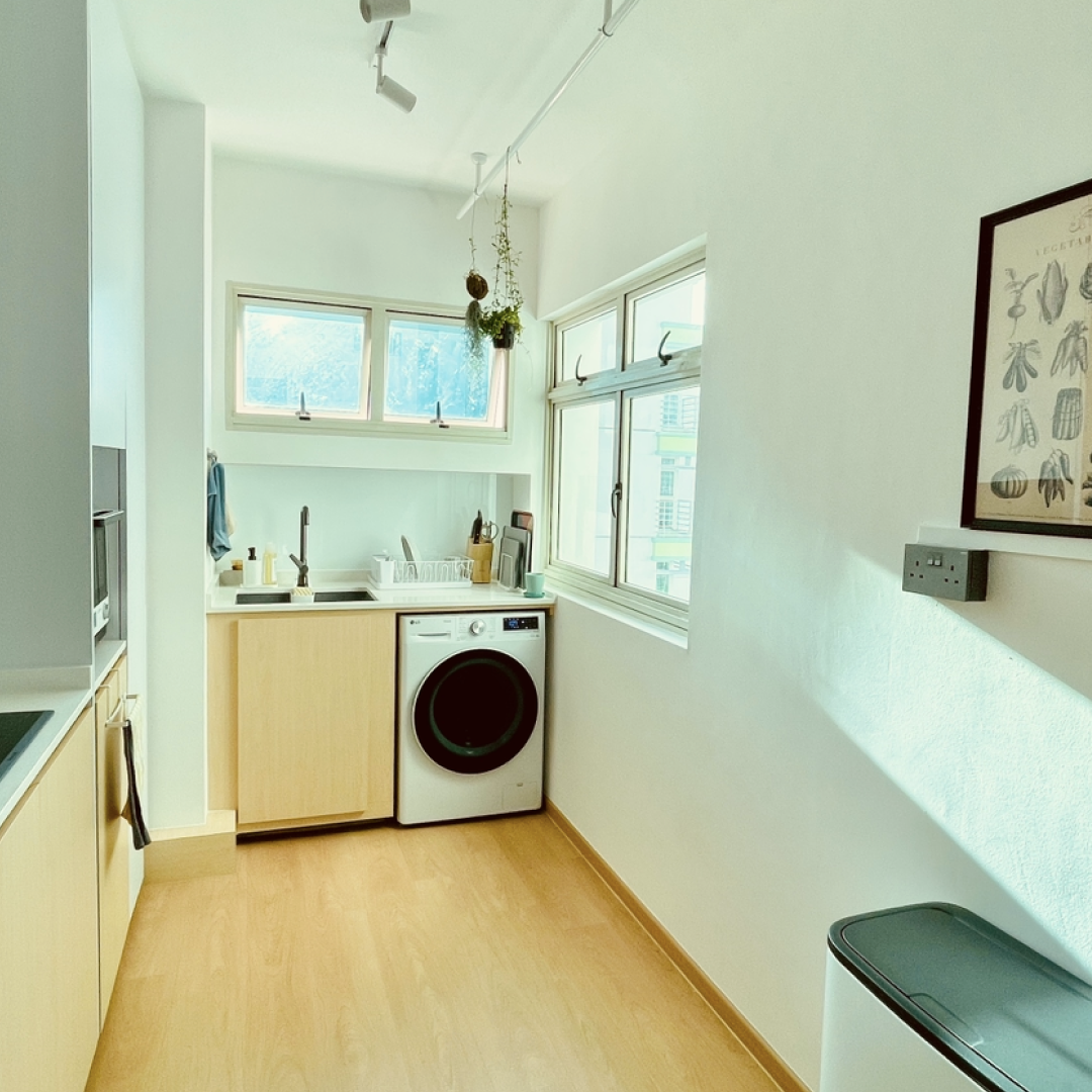 42k Reno for a 4 room resale flat in Punggol  - Light-colored wooden kitchen with modern appliances, including a dishwasher