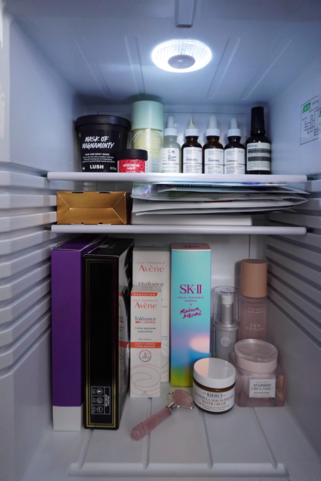 Unwind and Recharge: A Minimalist Yet Cosy Bedroom Retreat - Lush mask, Avène hydrating, Sk-II facial treatment, Eau Thermale