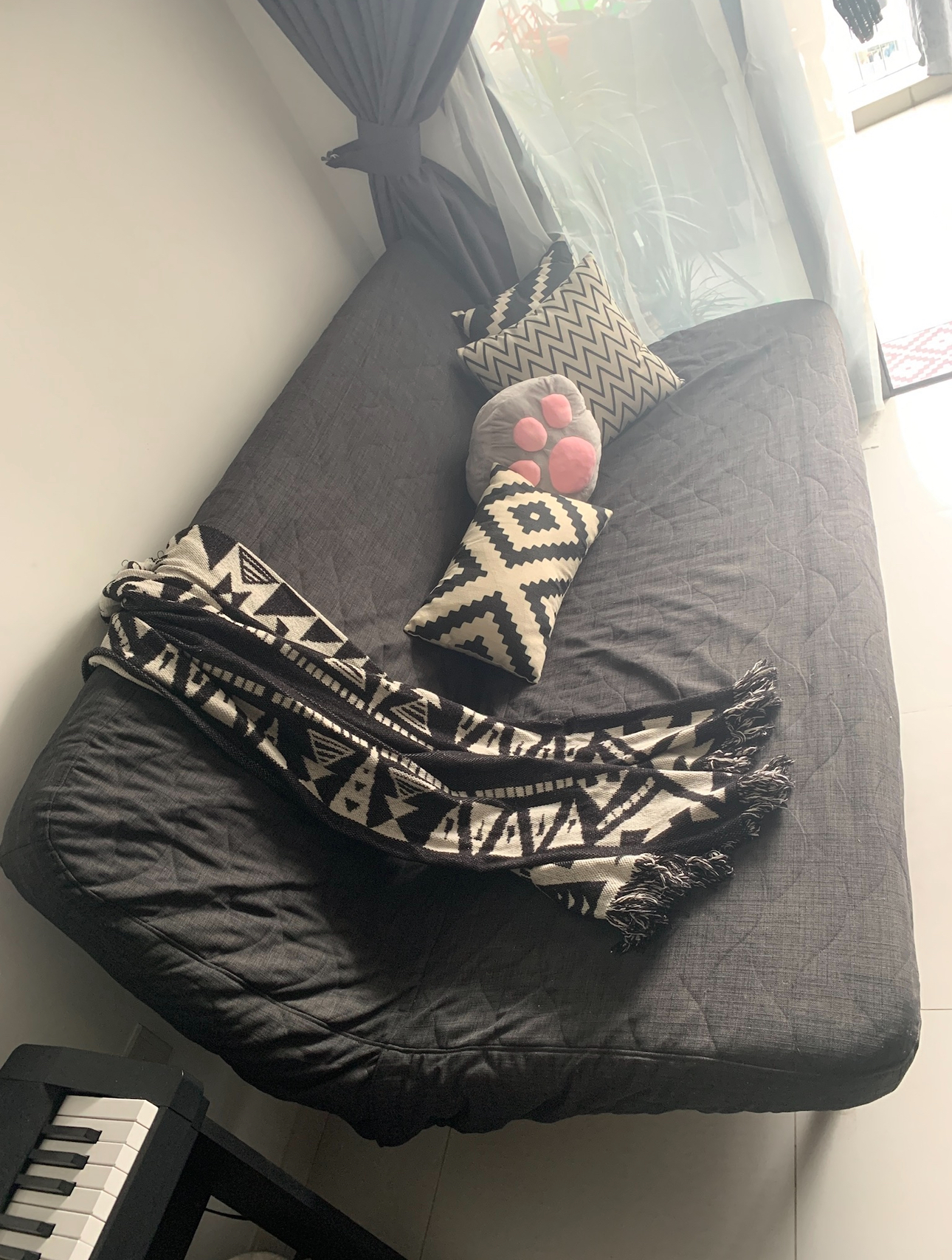 Bright And Airy Living Room: With Zero Reno Or Built-In, Only Styling! - Patterned pillows, geometric design, black and white