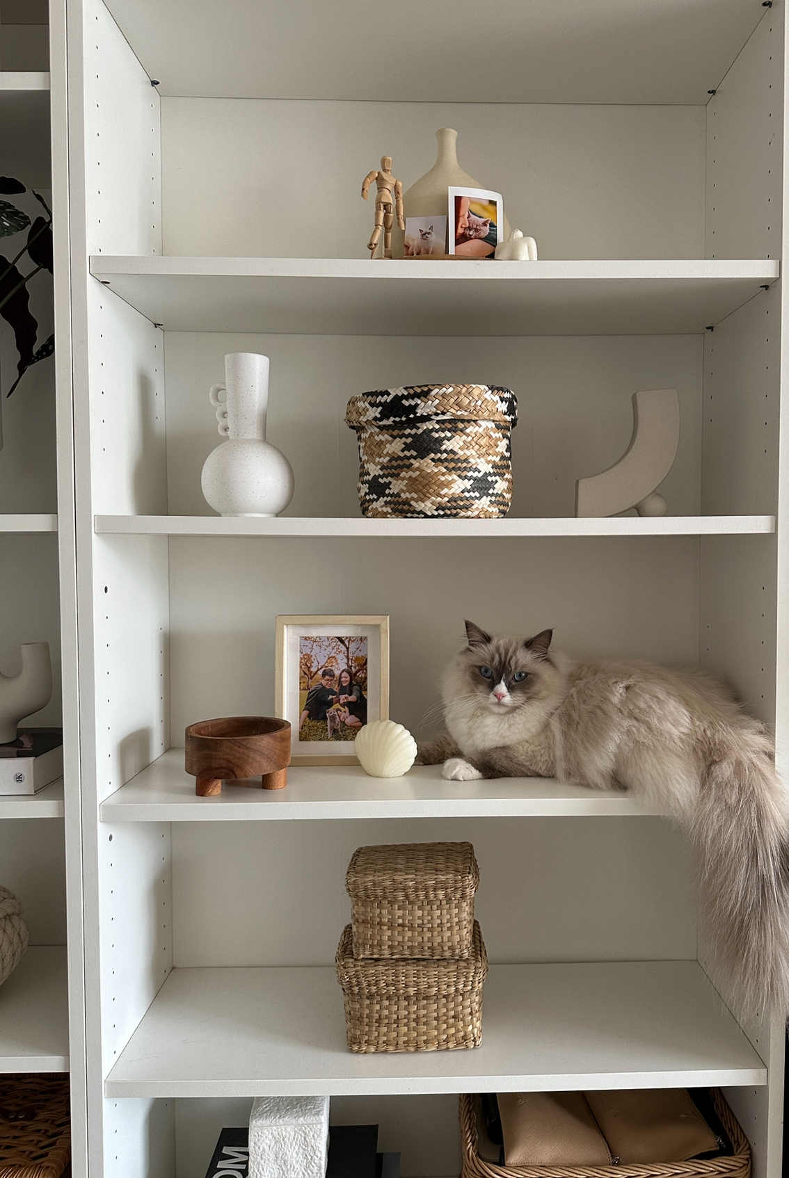 Bright And Airy Living Room: With Zero Reno Or Built-In, Only Styling! - White shelving unit, minimalist decor, ceramic vase