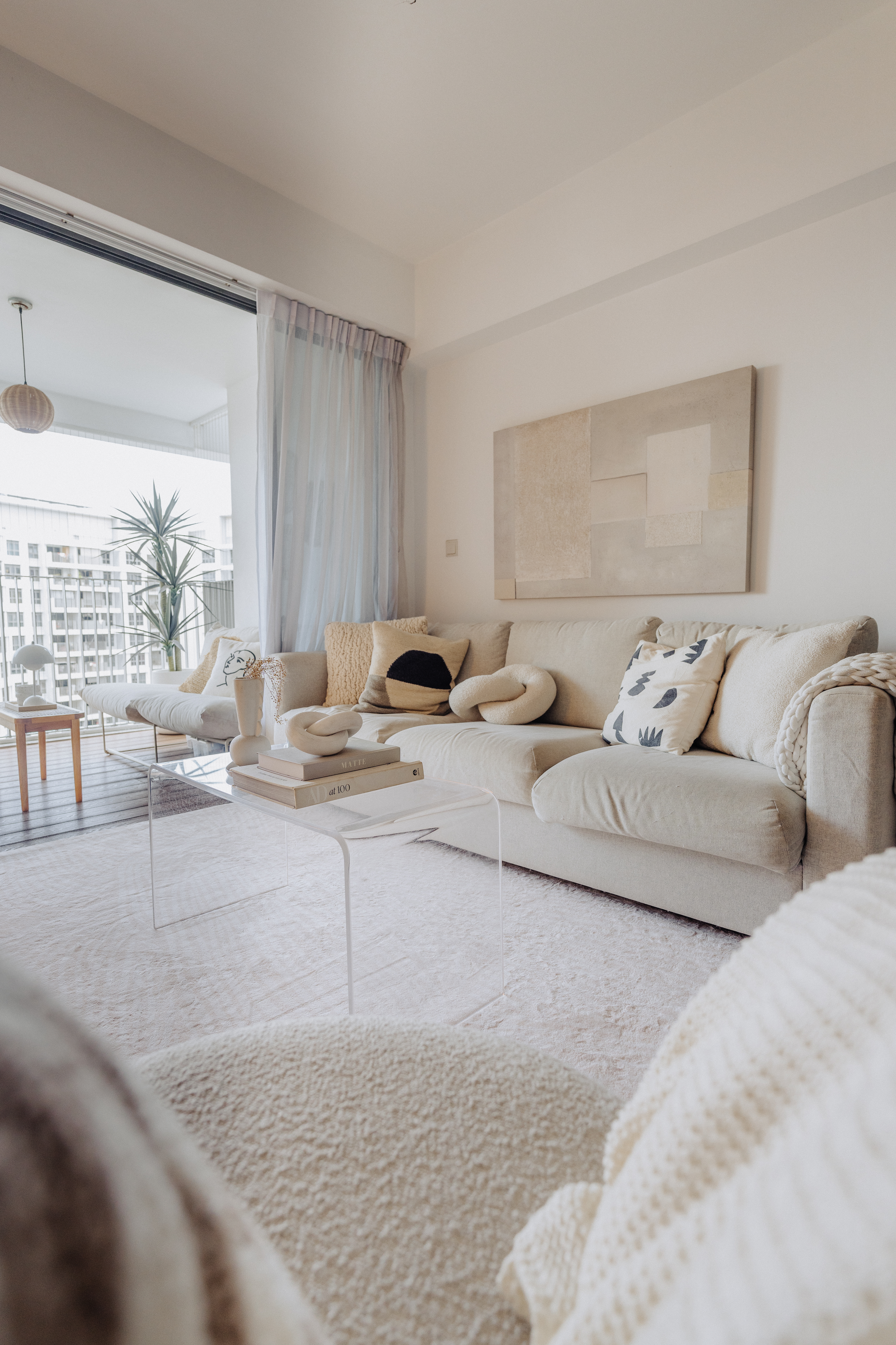 Bright And Airy Living Room: With Zero Reno Or Built-In, Only Styling! - Modern minimalist living room with beige and white