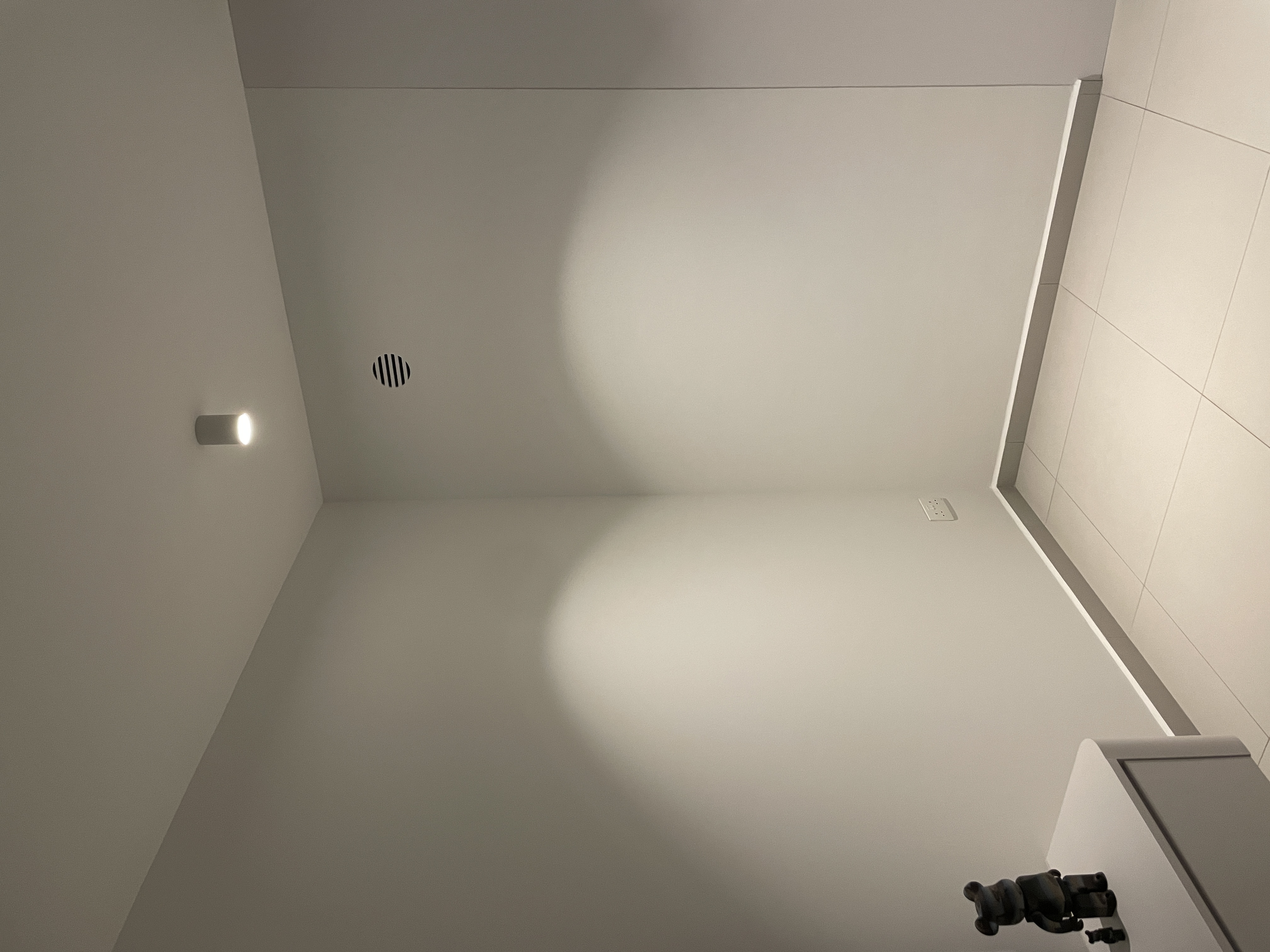 A Minimalist White & Grey Living Room: Heart Of Our Home ✨ - Modern minimalist bathroom, clean white walls, recessed ceiling