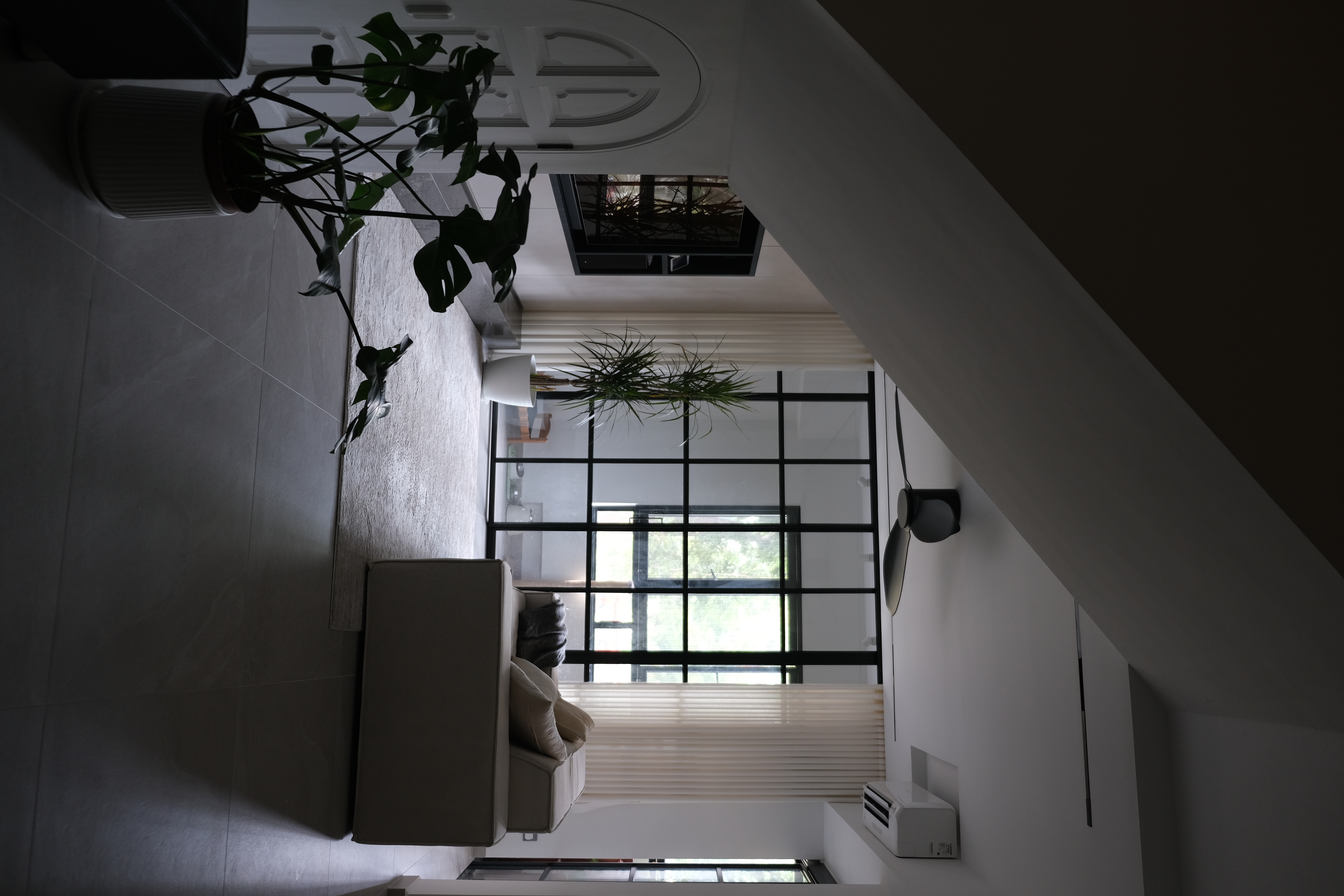 Sophisticated Simplicity: A Seamless Living Room with All Built-In - Modern living room, minimalist design, large windows