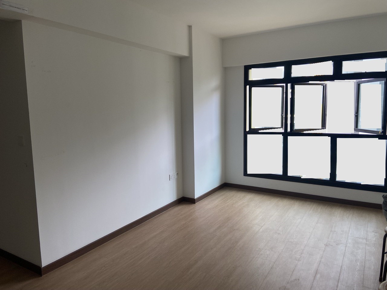 Our Living Room: When Curves and Green meet - Clean, spacious, empty, minimalist, modern, bright, unadorned, neutral, light