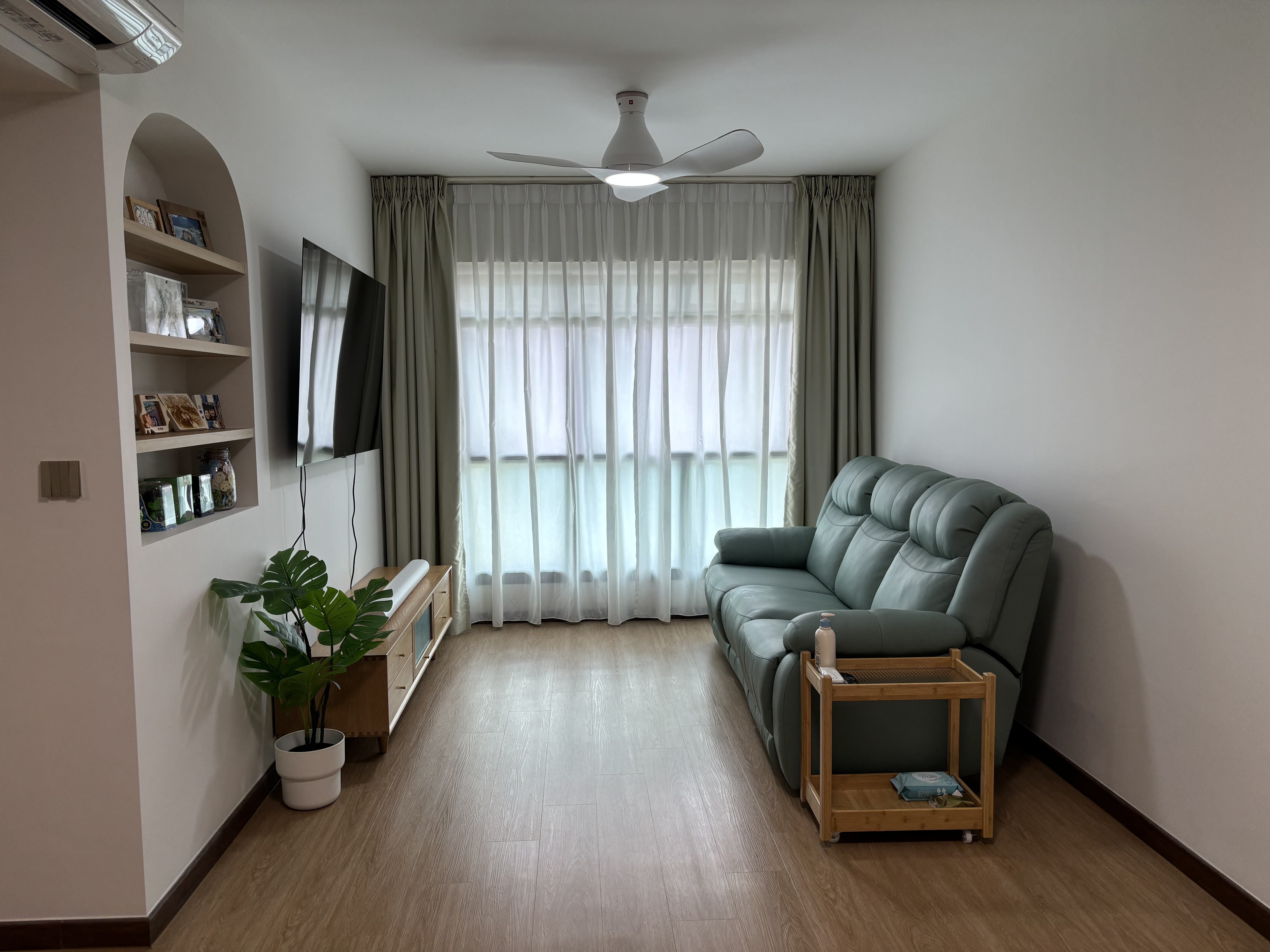 Our Living Room: When Curves and Green meet - Modern living room, cozy room, minimalist decor, neutral color palette, large