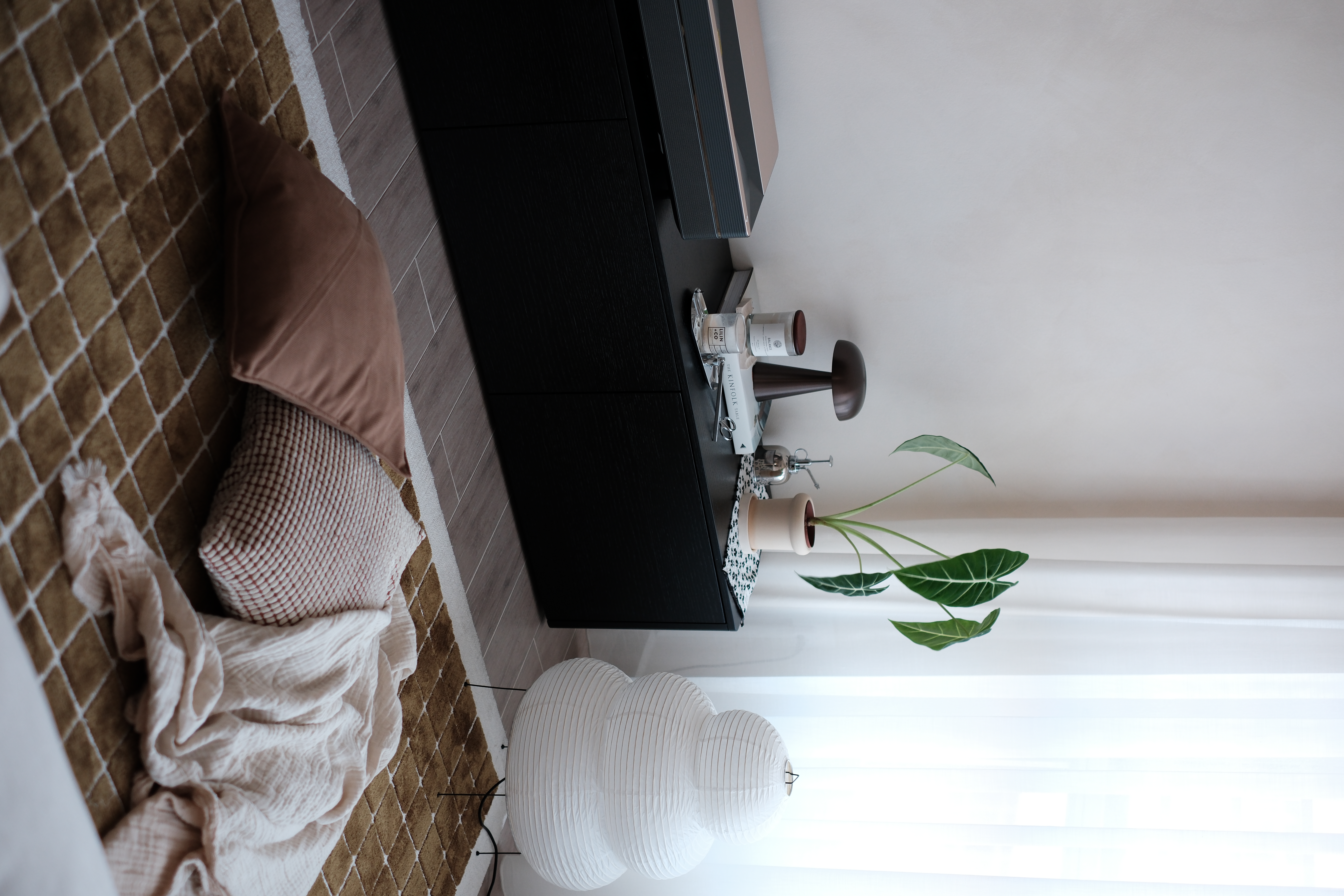 Cozy Living Room Ambiance with Textures and Lighting - No Built Ins! - modern bedroom, cozy corner, soft lighting, white