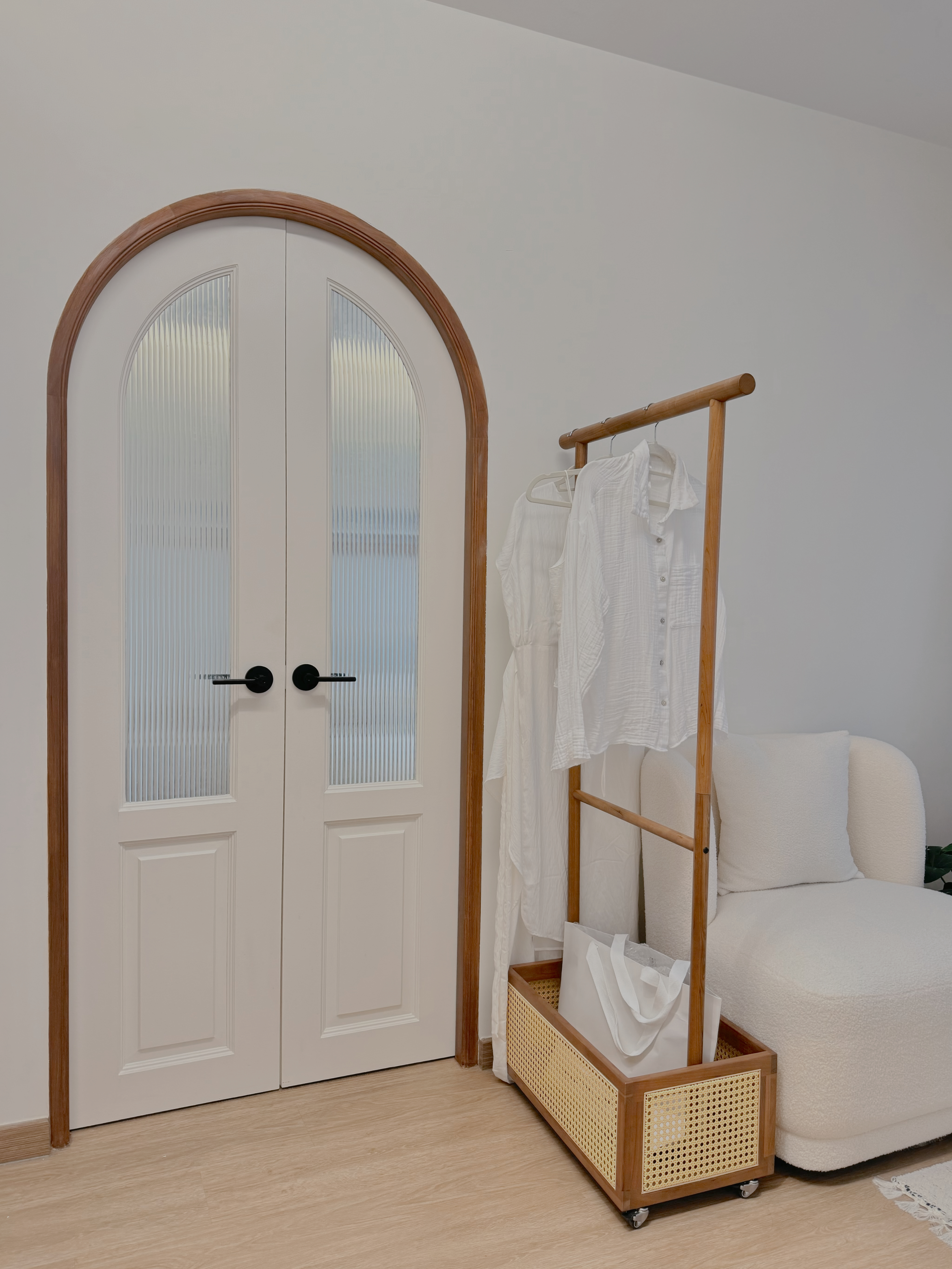 Retreat to our Sanctuary -Combining our Bedroom + Vanity Room together - White door with wooden frame and black handles
