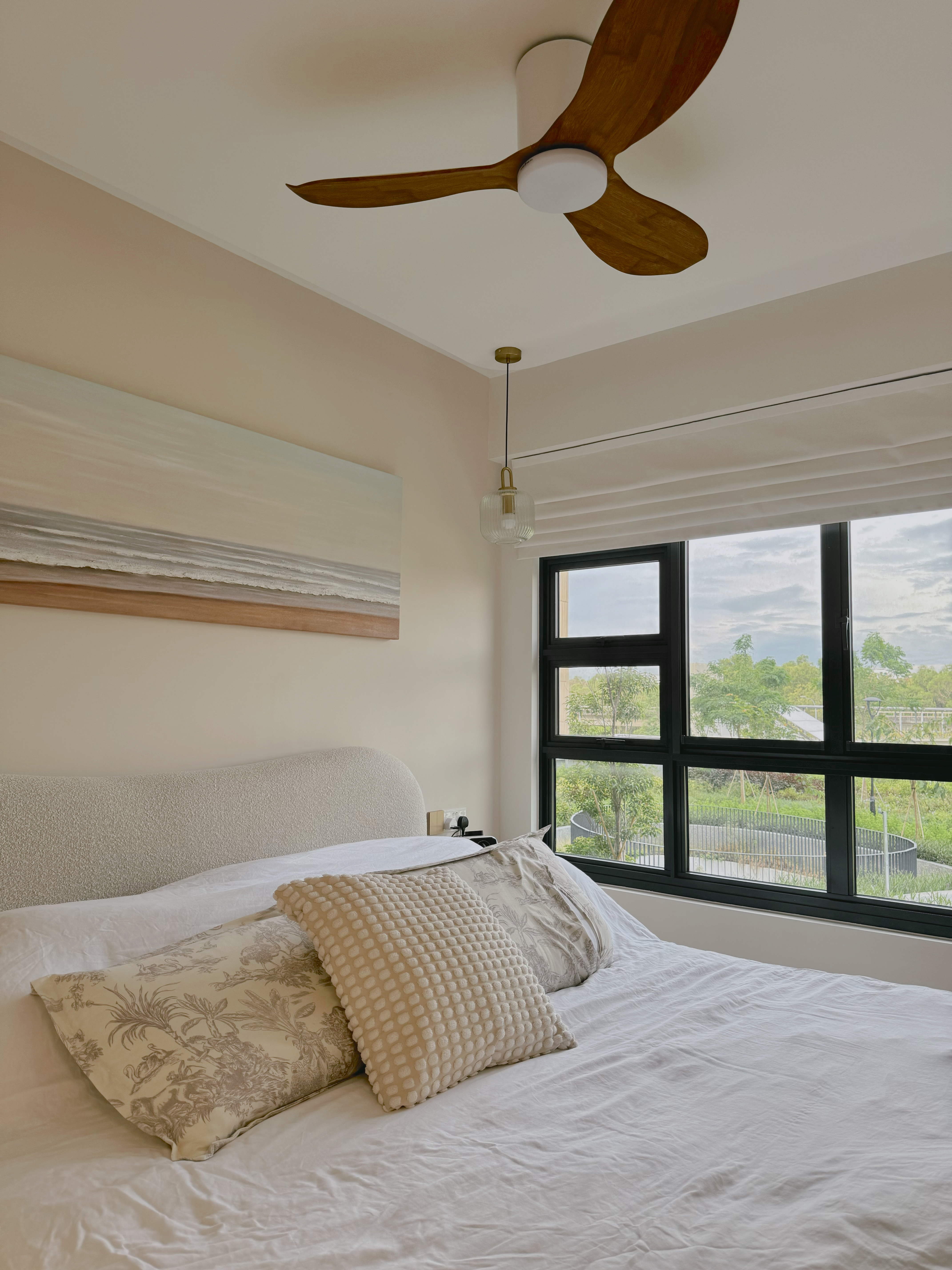 Retreat to our Sanctuary -Combining our Bedroom + Vanity Room together - Modern bedroom with large window, beige walls