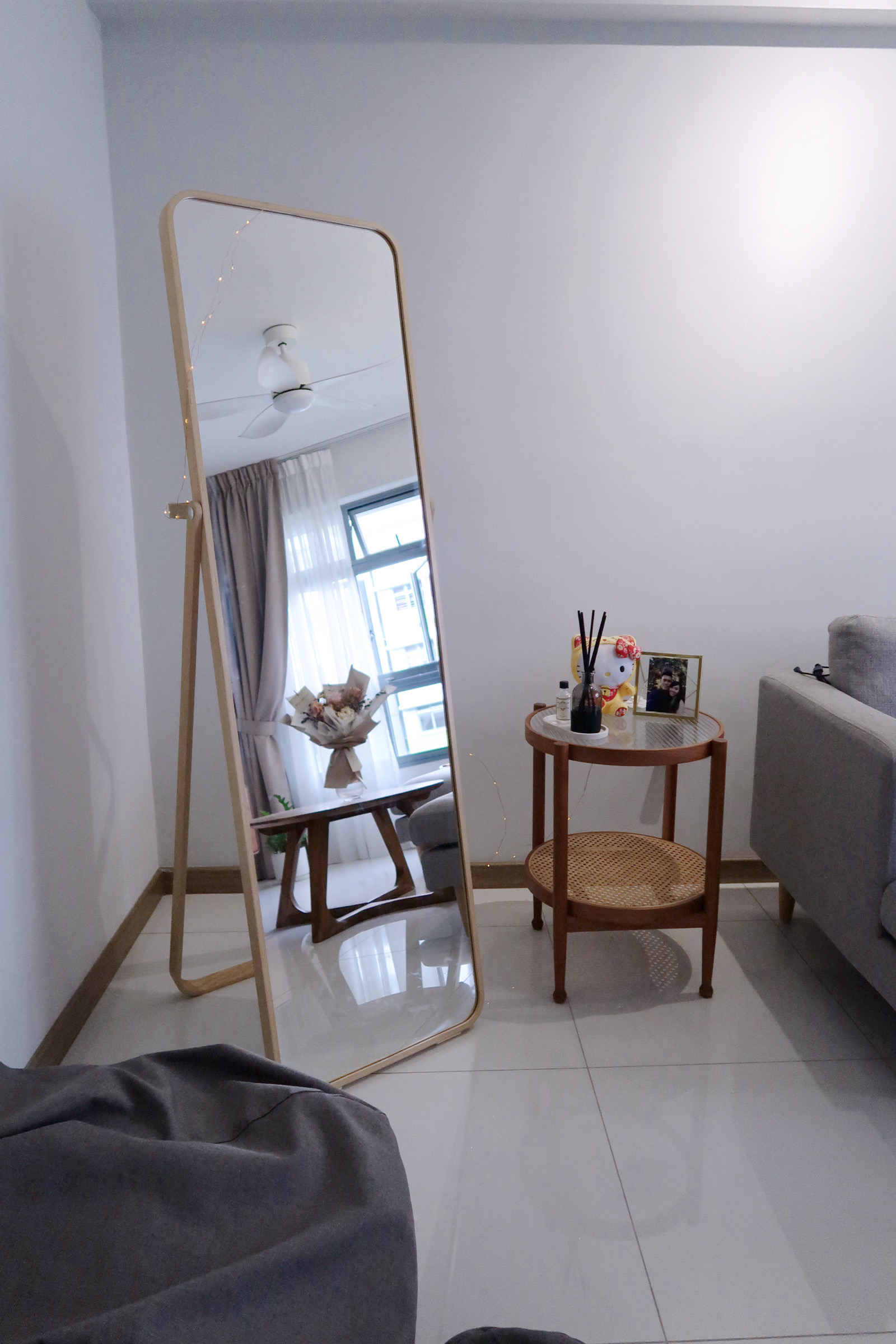 Within $3k Budget Living Room: Simple yet sophisticated ☺️  - Mirror, living room, white walls, ceiling fan, light fixture