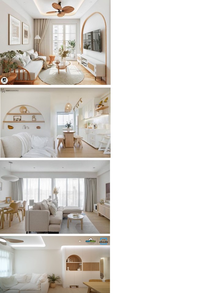 the moodboard that birthed our 3D renderings (living room) - Modern living room, minimalist design, neutral color palette