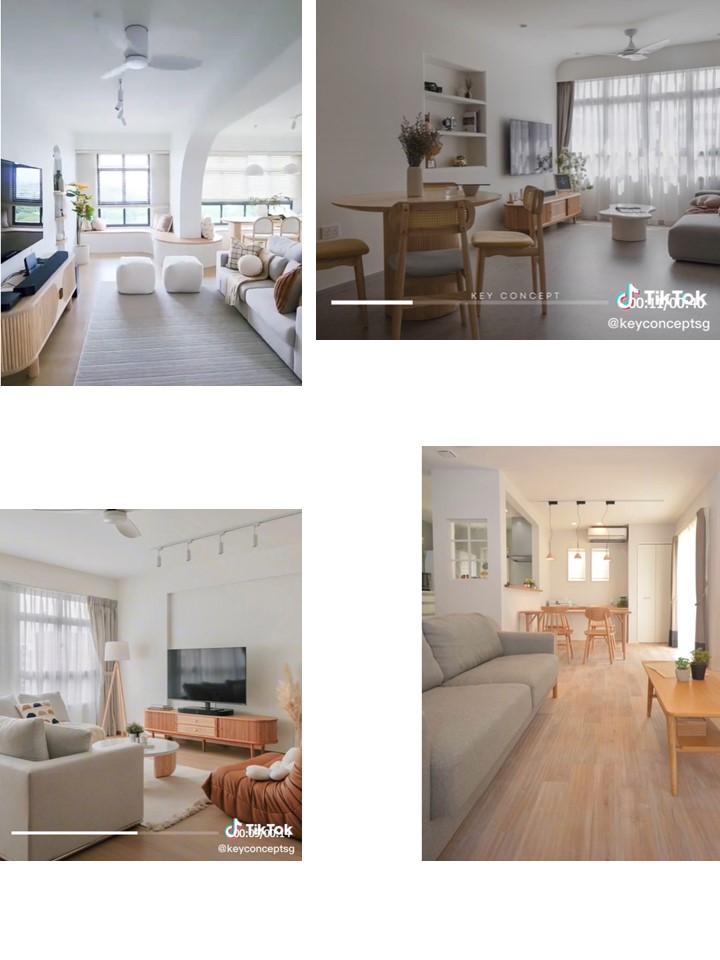 the moodboard that birthed our 3D renderings (living room) - Modern living room, minimalist design, open plan, cozy seating